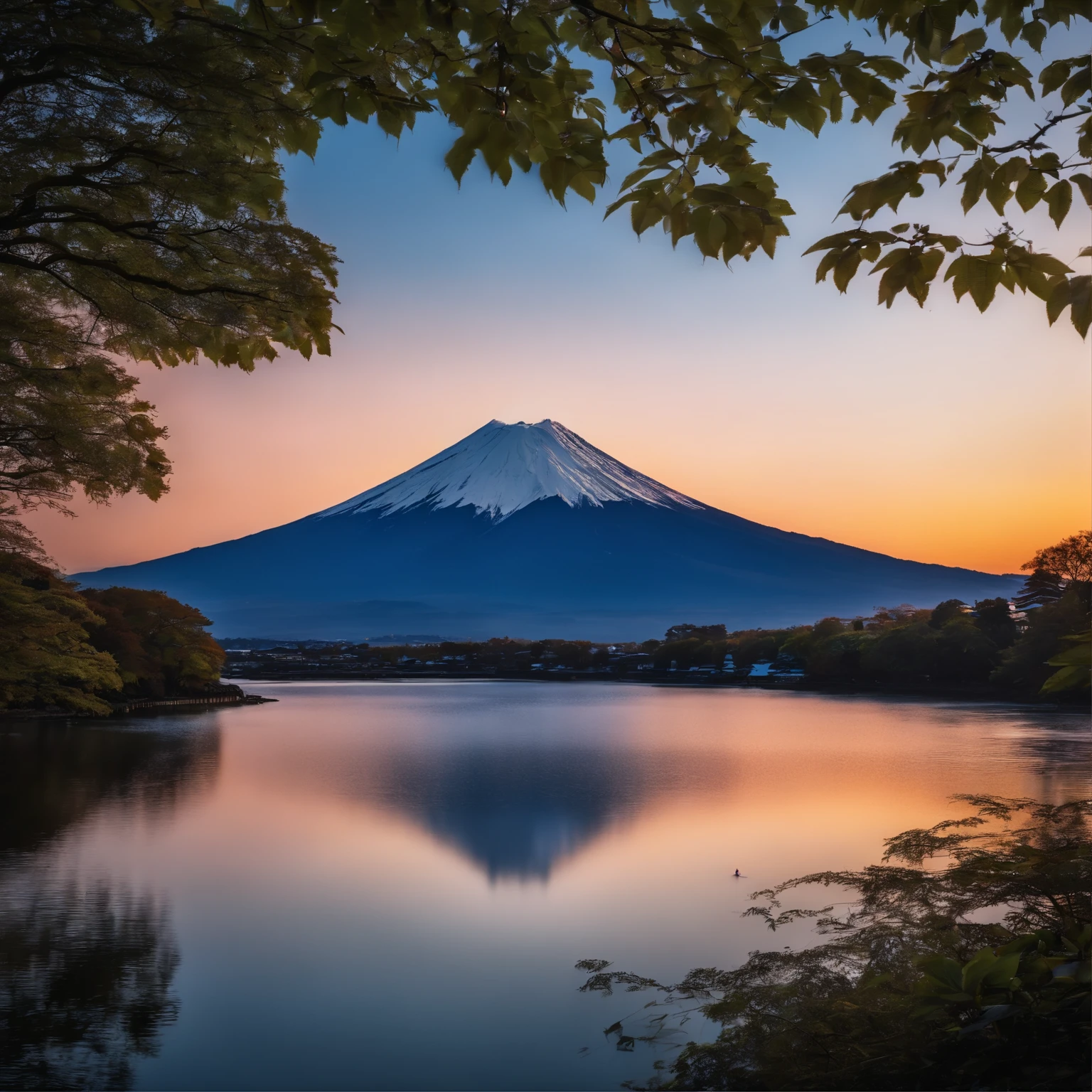 Master Parts、Superior Quality、superior image quality、The 8k quality、magnifica、Mt fuji、Blue glowing lake:1.9、Dramatic sunset:1.9