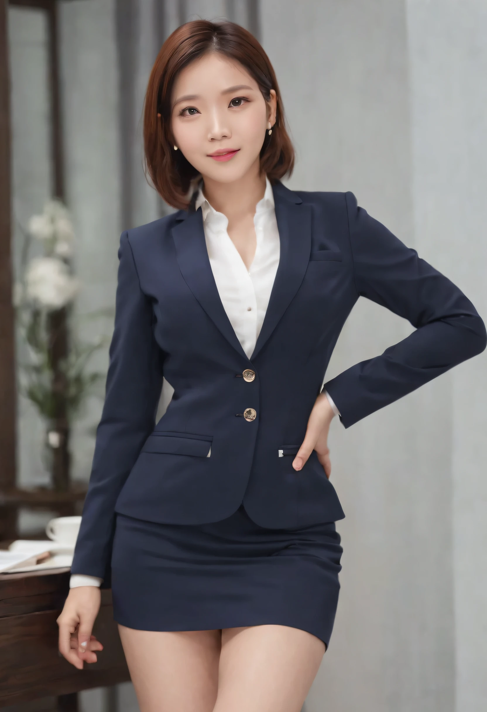 ( Business Suit、a secretary、))　((a miniskirt、)) ((teats、Come Out、)) portlate、In a seductive pose、Raise your arms、Hands up、(ultra-short hair、) ((( 陰核、陰核、 、Vaginal opening、))) (( )) (((Spread your legs、Open your crotch、))) (((perspiring、 ))) ((president’s office、))　(( Office、)) a picture、​masterpiece、