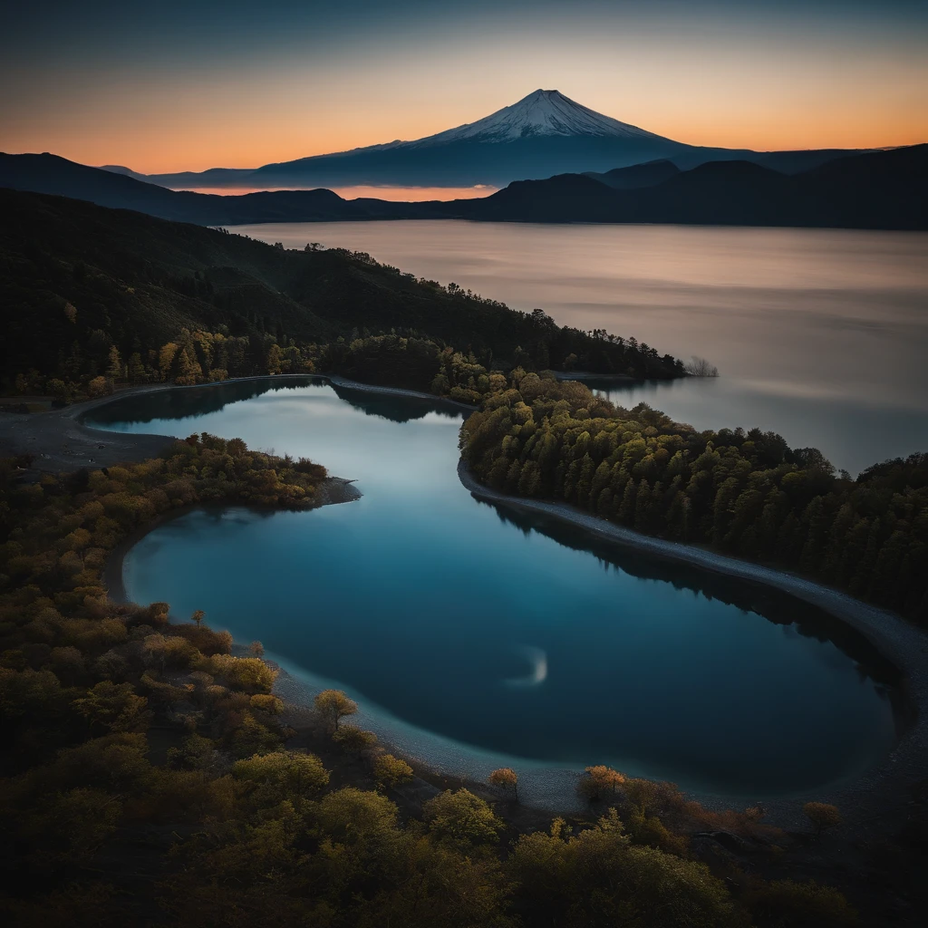 Master Parts、Superior Quality、superior image quality、The 8k quality、magnifica、Mt fuji、Blue glowing lake:1.9、Dramatic sunset:1.9