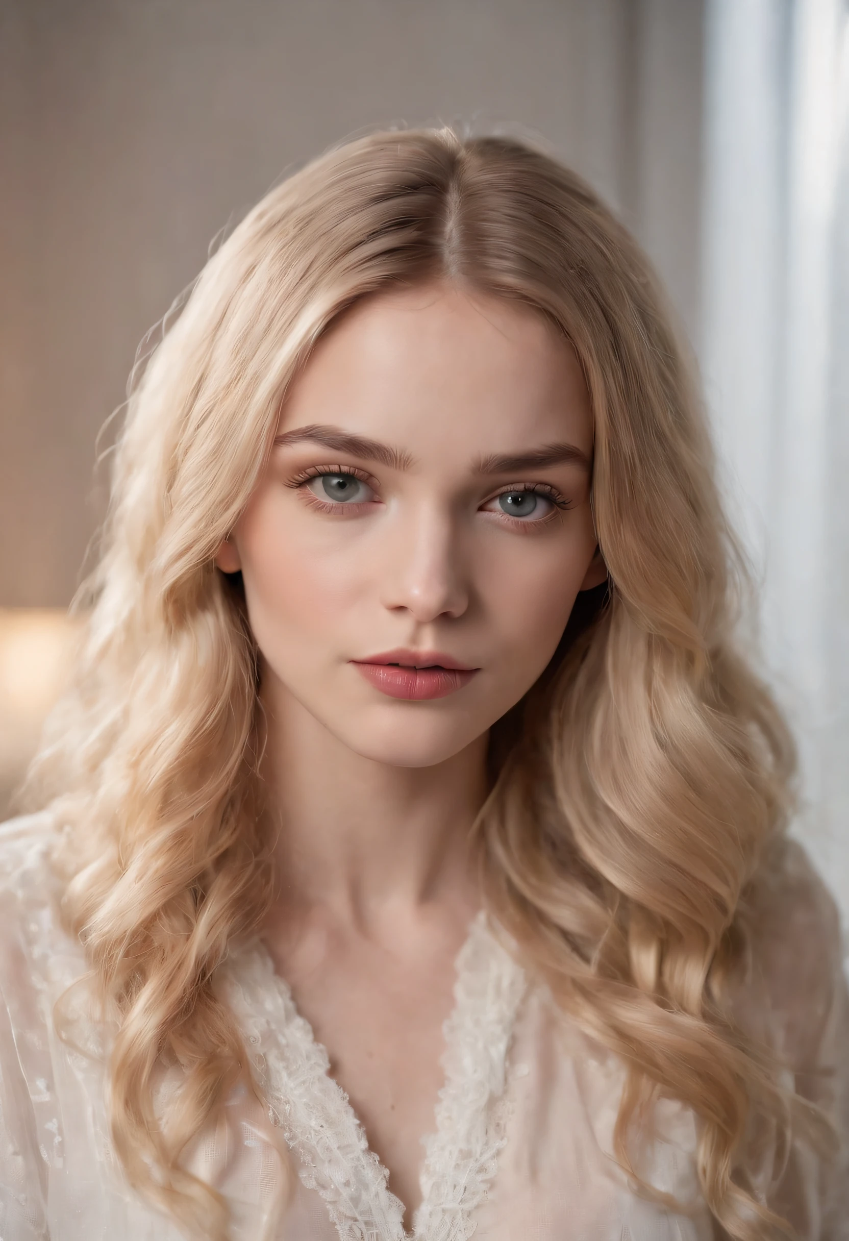 Photo of a 20-year-old European girl, raw, Beautiful woman, (Extra long wavy blonde hair), ((Portrait)), ((Detailed face:1.2)), ((detailed facial features)), (finely detailed skin), pale skin, , wrapped in a sheet, Bedroom environment, lying on the bed, (cold color), moist, moist, Reflectors, (masutepiece) (perfectly proportions)(photos realistic)(Best Quality) (Detailed) photographed in a Canon EOS R5, 50mm Lens, F/2.8, nffsw, (8K) (Wallpaper) (Cinematic lighting) (Dramatic Lighting) (foco nítido) (Convoluted) Fashion, From above