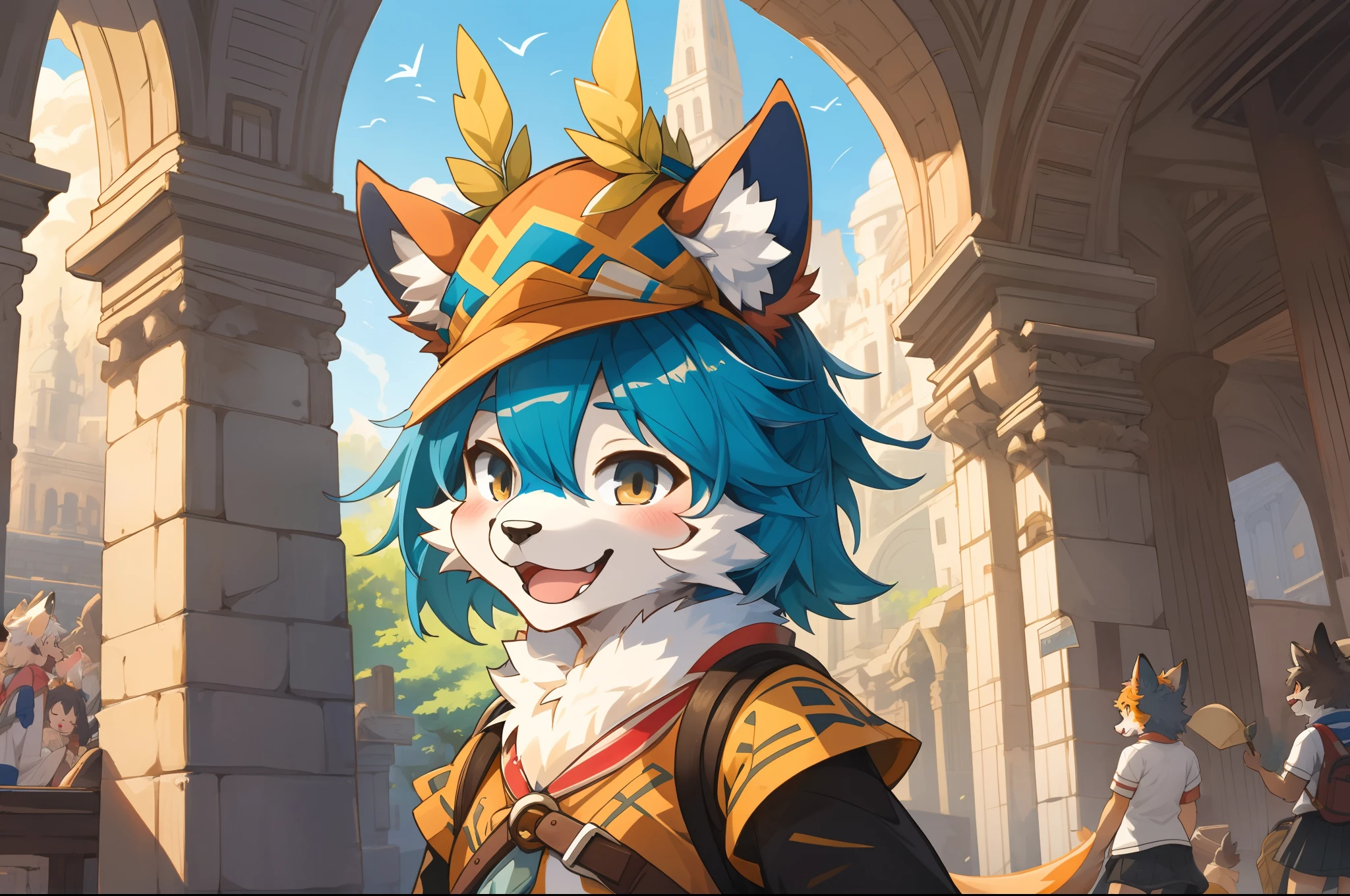 super high resolution, detailed background, World Heritage Site, 6+boys, 6+girls, Happy, joyful, absurdres(Photos of solo travelers)(kemono, furry anthro),