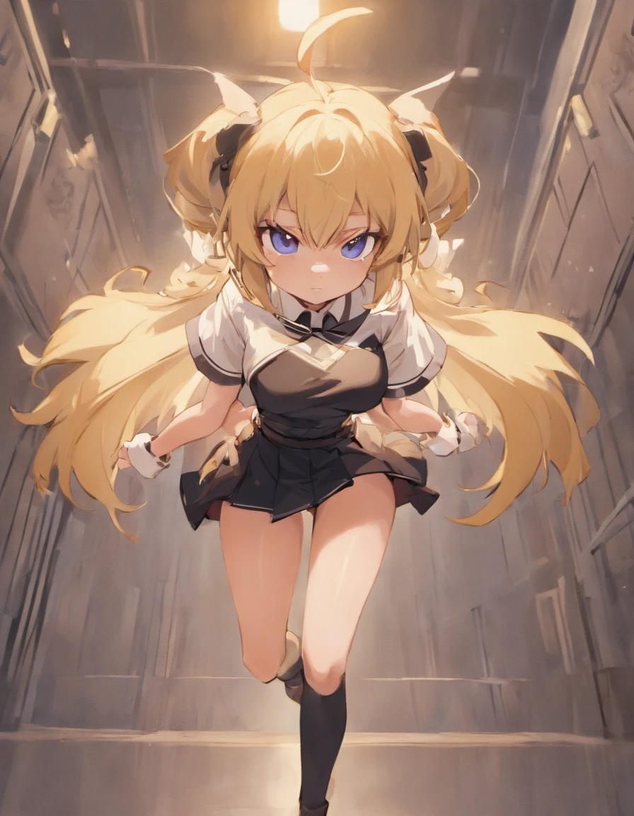 shcool uniform,Stockings,Short black skirt,White top,Fashion leather shoes,Urban popular colors,(character design sheet,facefront,backfacing,Lateral face,Same character),The background is simple,pigtails,small choolgirl,Thick eyebrows,big breasts thin waist,Beautiful blonde,(nmasterpiece),((HighestQuali)),(ultra detaild),Giant Breast Girl,(beautifuleyes)),beautiful details eyes,Clean and meticulous face,Five fingers,Textile shades,anatomy perfect,by fan no hitori
