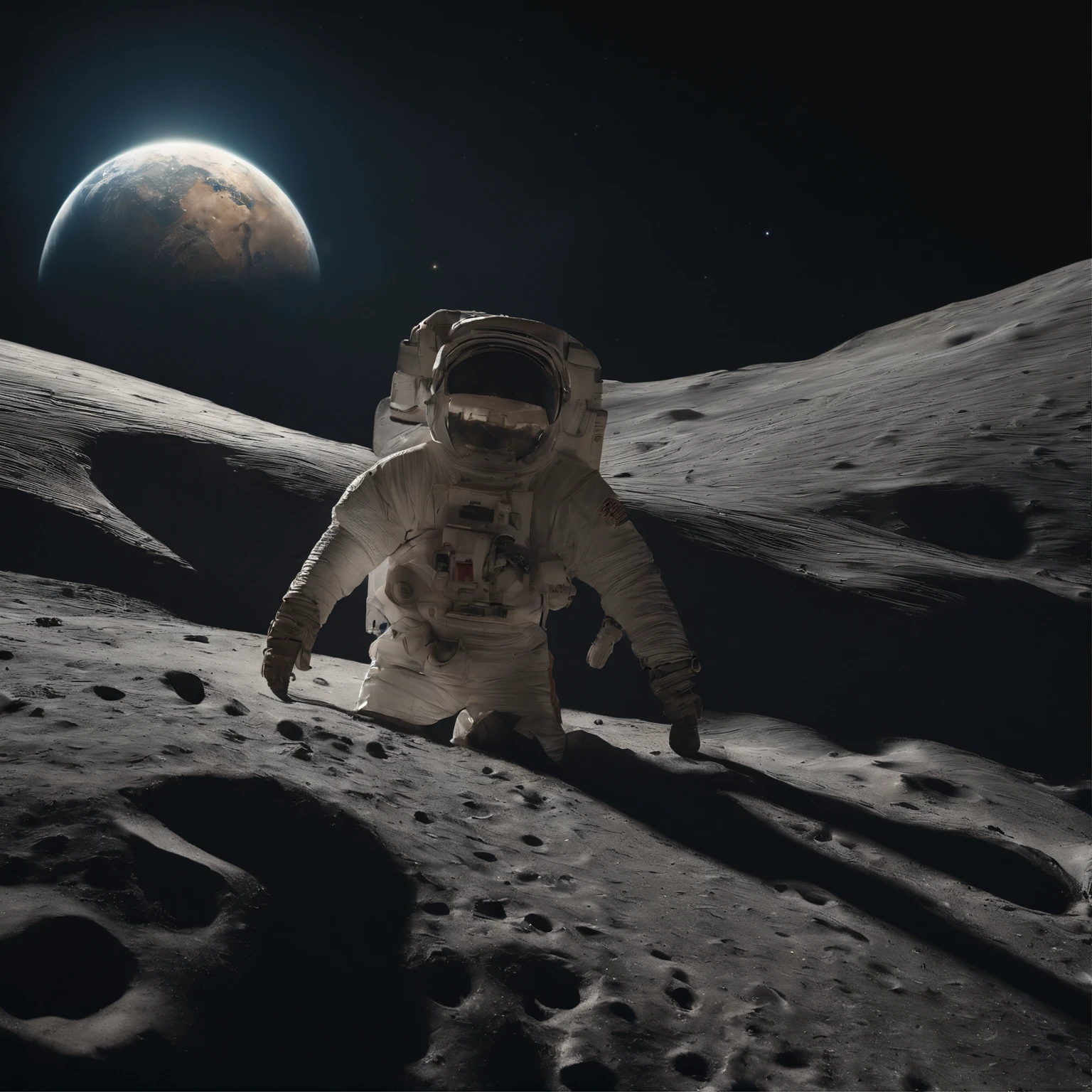 Master Parts、Superior Quality、superior image quality、The 8k quality、Beautiful pictures of the starry sky、magnifica、Arched Milky Way:1.9、Alafed view of Earth from the lunar surface:1.25, Lunar surface, space photo, on the moon, moon background, moon background, on the moon, Lunar soil, space photo, moonscape, Focus on the Moon, On Moon, Numerous craters, Seeing the Earth from the surface of the moon:1.9, big earth in the sky:1.9, Dark Blue Universe:1.9, Dome City:1.9
