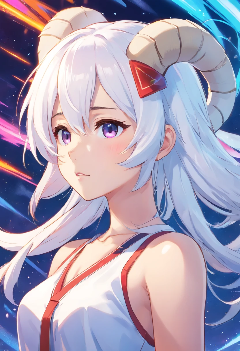white ram, ((complementary colors)), horns, full quality, solo, animal, furry, beautifully drawn, high resolution illustration, best quality, High definition, ((detailed anime sketch)), Masterpiece, (solo), absurdres, portrait, detailed background, fine detail, animal focus, HDR, upper body, close-up