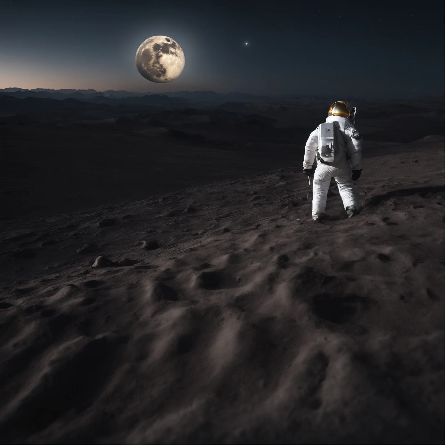 Master Parts、Superior Quality、superior image quality、The 8k quality、Beautiful pictures of the starry sky、magnifica、Arched Milky Way:1.9、Alafed view of Earth from the lunar surface:1.25, Lunar surface, space photo, on the moon, moon background, moon background, on the moon, Lunar soil, space photo, moonscape, Focus on the Moon, On Moon, Numerous craters, Seeing the Earth from the surface of the moon:1.9, big earth in the sky:1.9, Dark Blue Universe:1.9, Dome City:1.9