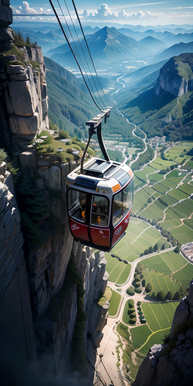 realisticlying、Switzerland Climbing Large Aerial Tramway、Depiction of advancing to the top of the mountain、