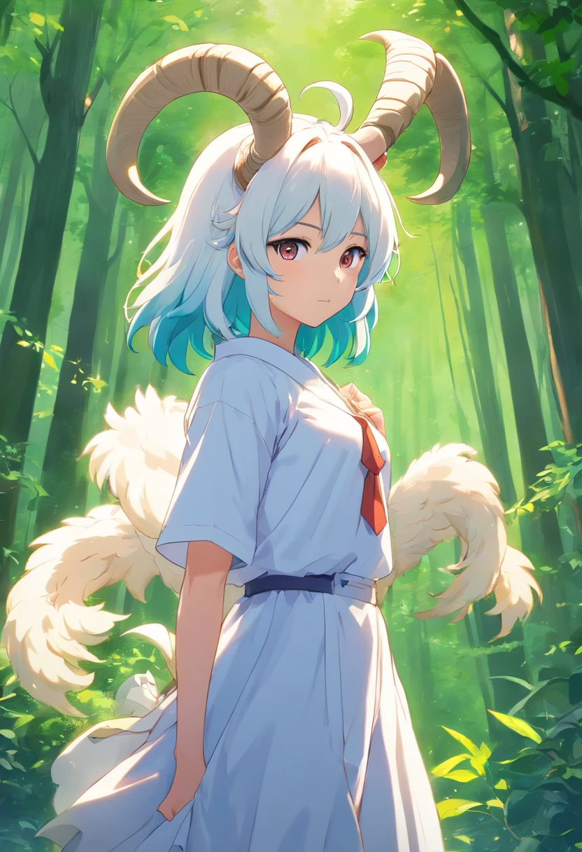 white ram, ((complementary colors)), horns, full quality, solo, animal, furry, beautifully drawn, high resolution illustration, best quality, High definition, ((detailed anime sketch)), Masterpiece, (solo), absurdres, portrait, detailed background, fine detail, animal focus, HDR, upper body, close-up