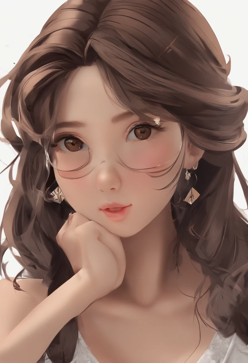 One girl, (((Brown Made))),Highest Quality, in 8K,Large exposed bust、 masutepiece:1.3, Black hair, Ultra-detailed face, Detailed eyes, Big Bust, Double eyelids, Best Smile,
,b3rli, Western Cafe