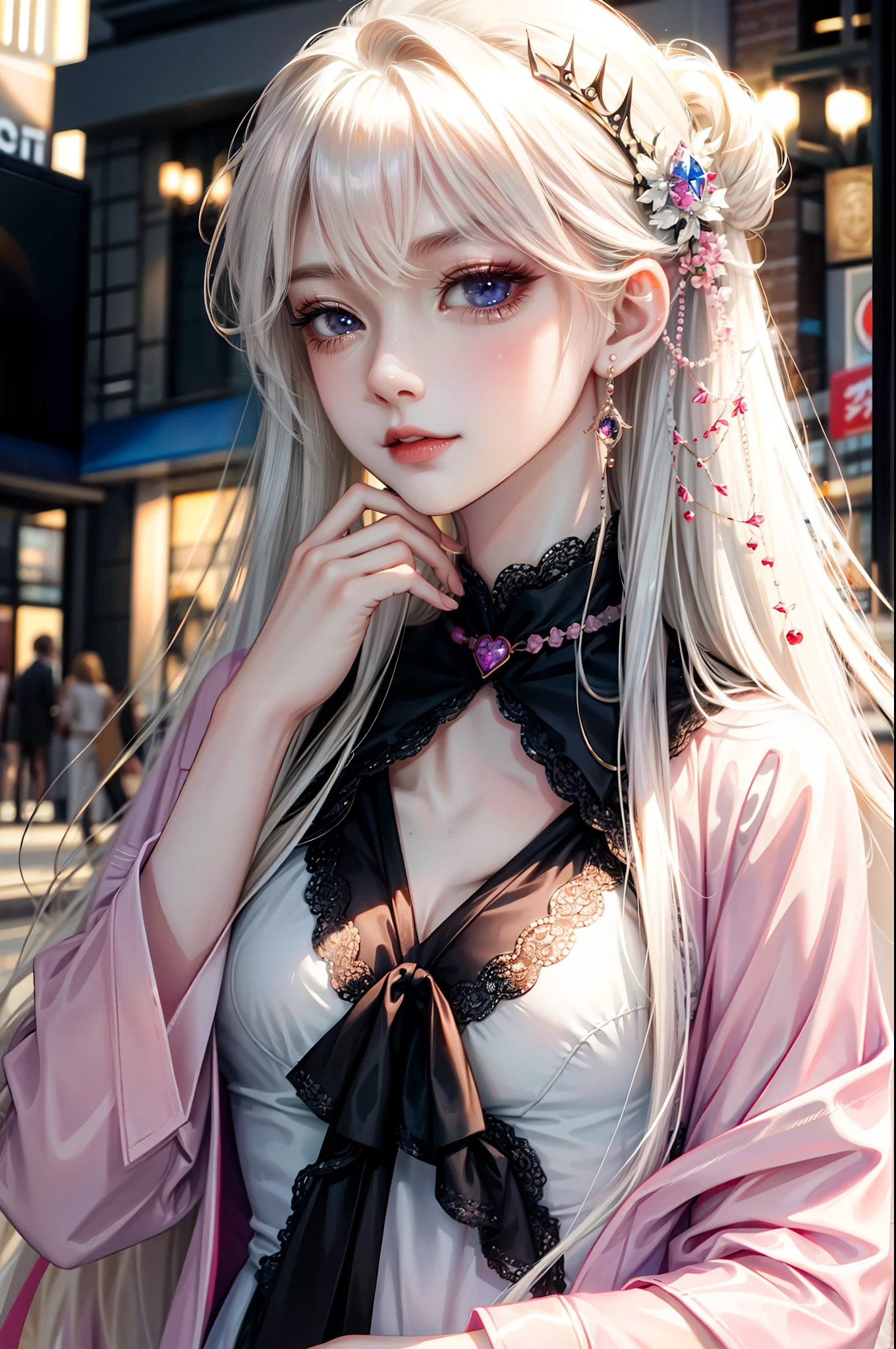 (Best quality) (tmasterpiece ) s the perfect face. kawaii & Sinister young beautiful princess in New York City.
