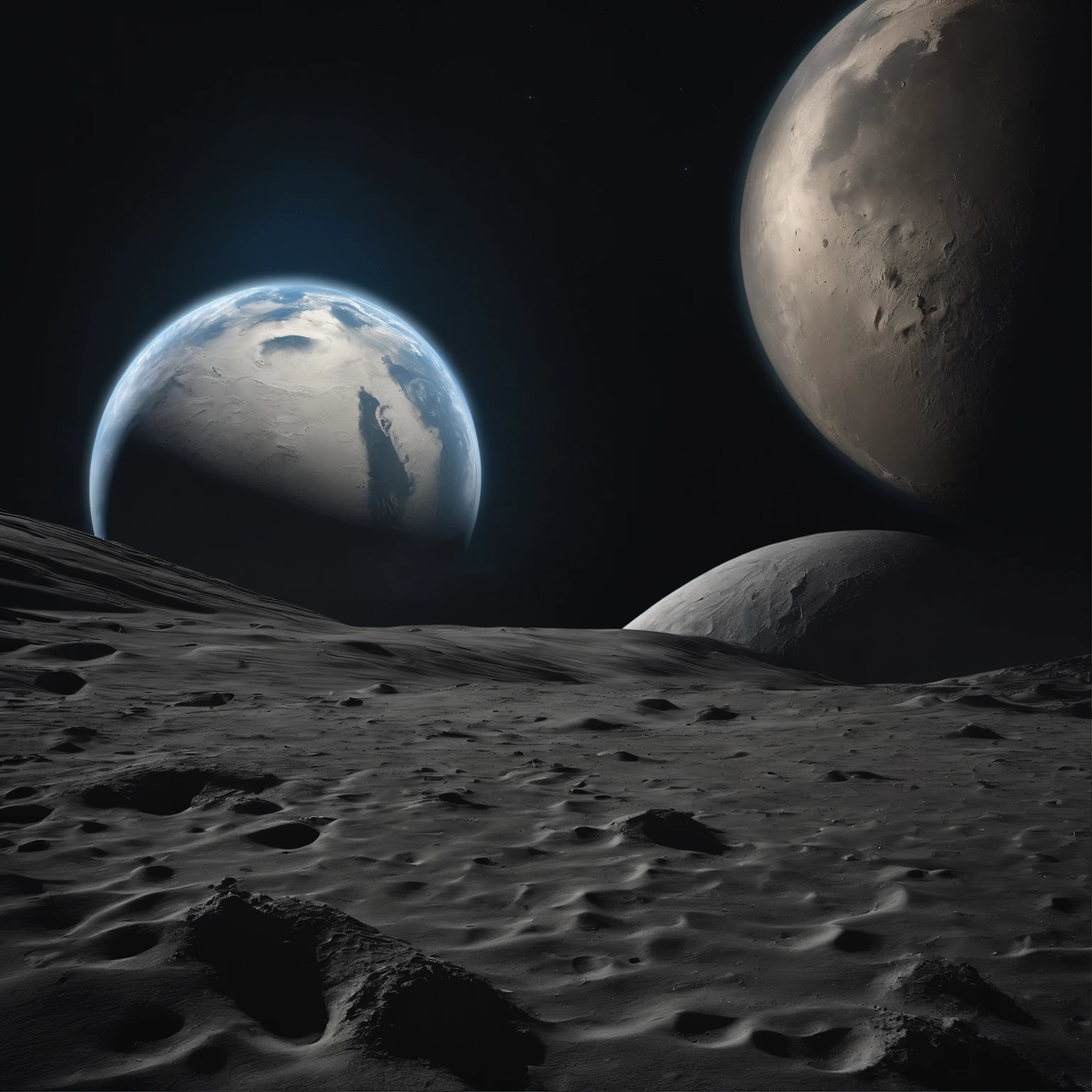 Master Parts、Superior Quality、superior image quality、The 8k quality、Beautiful pictures of the starry sky、magnifica、Arched Milky Way:1.25、Alafed view of Earth from the lunar surface:1.25, Lunar surface, space photo, on the moon, moon background, moon background, on the moon, Lunar soil, space photo, moonscape, Focus on the Moon, On Moon, Numerous craters, Seeing the Earth from the surface of the moon:1.9, big earth in the sky:1.9, Dark Blue Universe:1.9