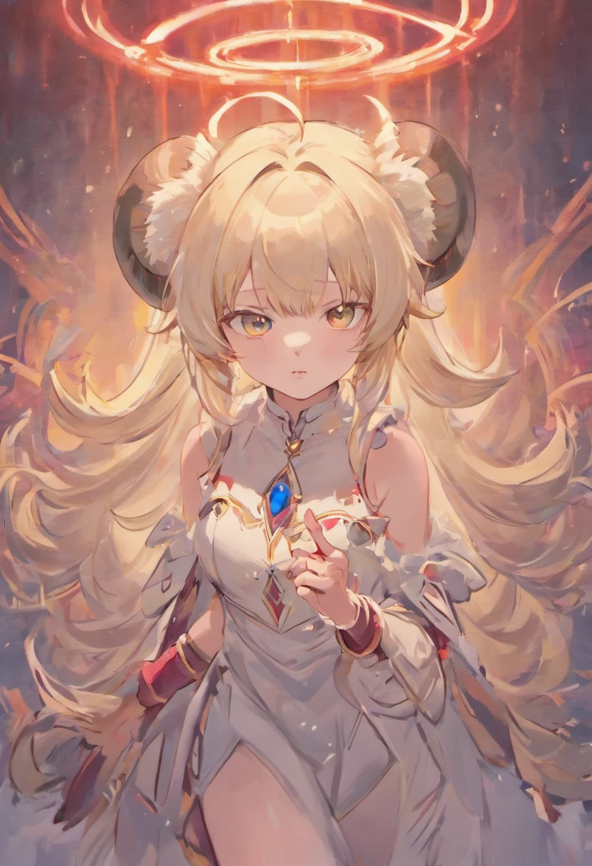white ram, ((complementary colors)), horns, full quality, solo, animal, furry, beautifully drawn, high resolution illustration, best quality, High definition, ((detailed anime sketch)), Masterpiece, (solo), absurdres, portrait, detailed background, fine detail, animal focus, HDR, upper body, close-up