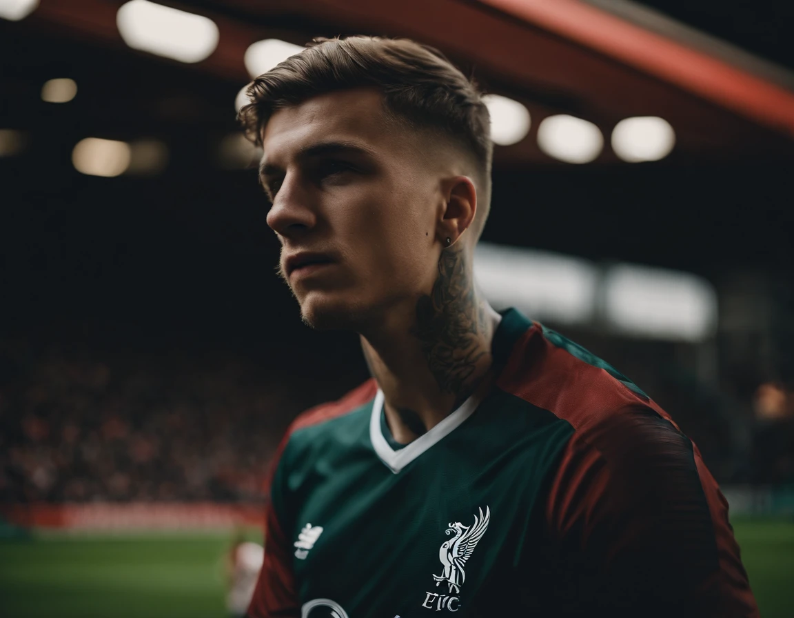 Homem Soccer Player face, Tattoos, 18 year old man, in Liverpool