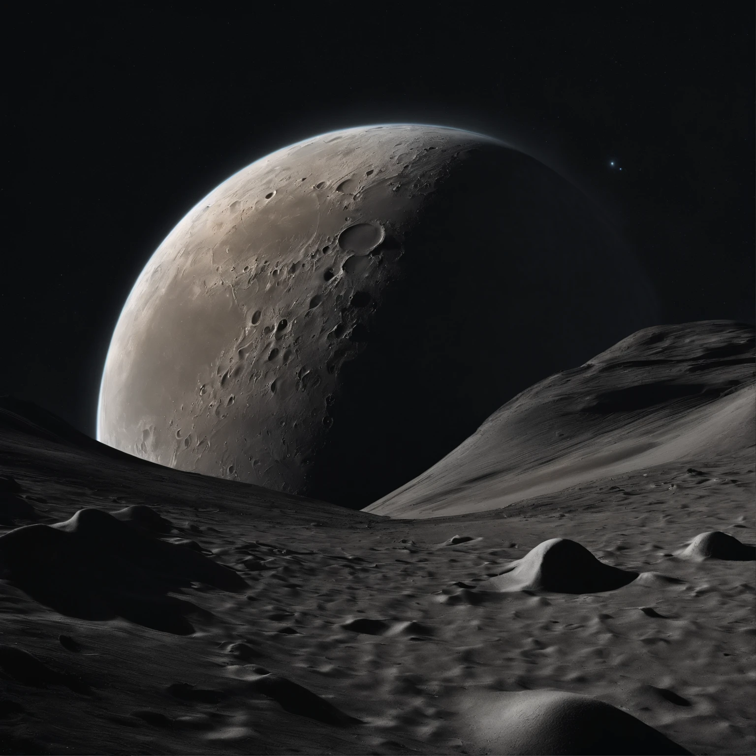 Master Parts、Superior Quality、superior image quality、The 8k quality、Beautiful pictures of the starry sky、magnifica、Arched Milky Way:1.25、Alafed view of Earth from the lunar surface:1.25, Lunar surface, space photo, on the moon, moon background, moon background, on the moon, Lunar soil, space photo, moonscape, Focus on the Moon, On Moon, Numerous craters, Seeing the Earth from the surface of the moon:1.9, big earth in the sky:1.9, monochromes:1.9