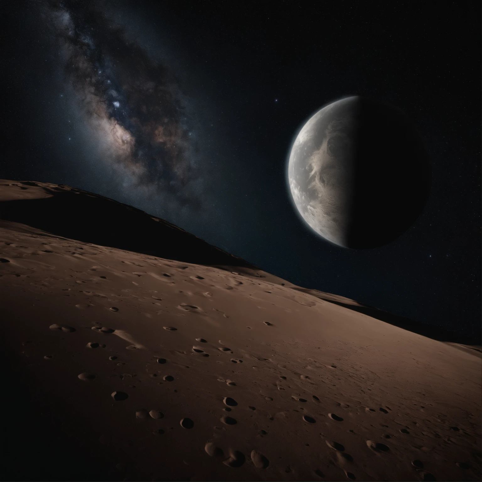 Master Parts、Superior Quality、superior image quality、The 8k quality、Beautiful pictures of the starry sky、magnifica、Arched Milky Way:1.25、Alafed view of Earth from the lunar surface:1.25, Lunar surface, space photo, on the moon, moon background, moon background, on the moon, Lunar soil, space photo, moonscape, Focus on the Moon, On Moon, Numerous craters, Seeing the Earth from the surface of the moon:1.9, big earth in the sky:1.9, monochromes:1.9