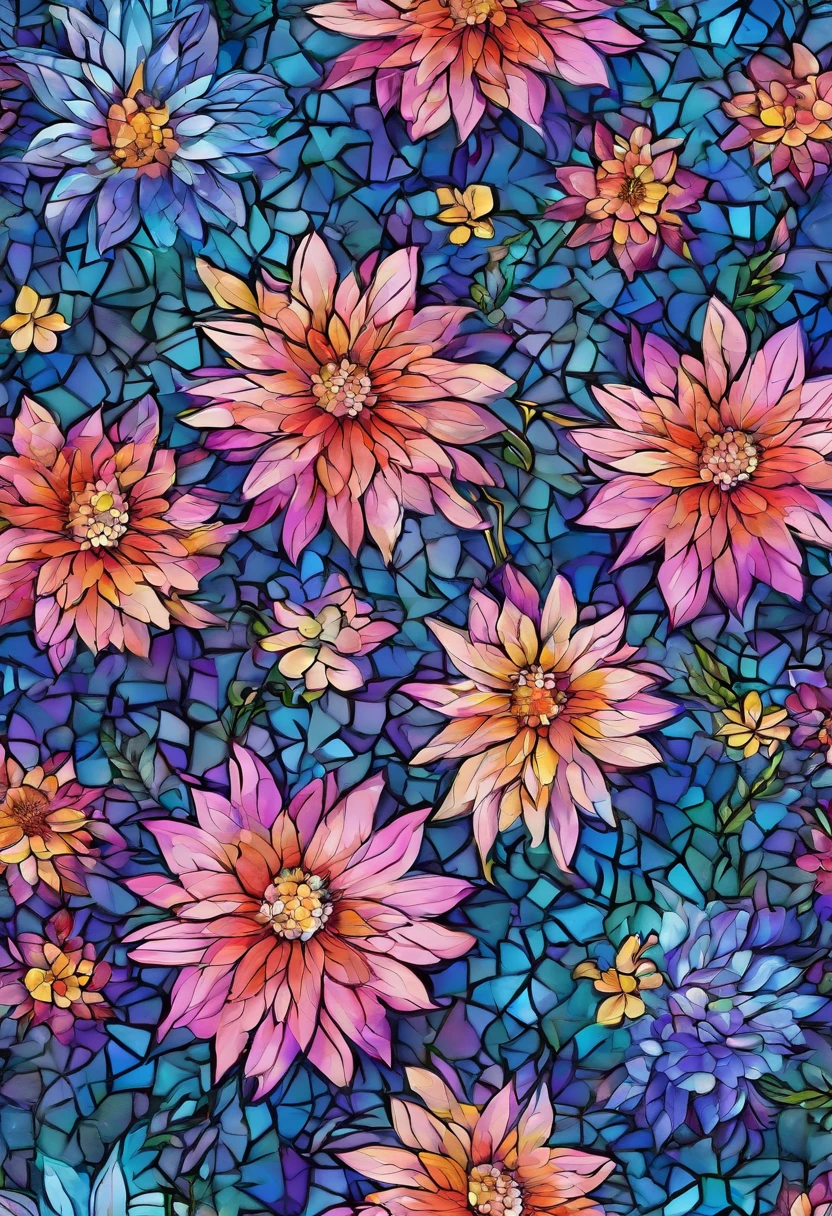 Digital art detailed for the best masterpieces, Highest Quality, bright delicate blue and pink dahlia flowers with elegant leaves,,1Only、Beautiful and elegant diamonds in the background, Graceful stems, And delicate, And elegant, flowey, Glittering petals, flowercore, surrounded flower, The sparkling magic of flowers, Beautiful animations, Bright flowers in 16K lace, Beautiful Art U Hard Disk 4K, Detailed painting in 4K, Beautiful flowers and crystals, Luminous flowers, huge flower, light bloom, full bloom, Flowers that shine with bloom ether effect, Magic colorful flowers with flower pieces in the middle of the garden, floral environment, Beautiful Art U Hard Disk 4K, magical flowers, Flower explosion, Beautiful digital painting detailed in emergency digital photography, Detailed painting in 4K, background artwork, Flower explosion, Floral color, highly-detailed digital painting, Appeared in 4K, Best Quality, hight resolution, 1080p, hard disk, 4K, 8K