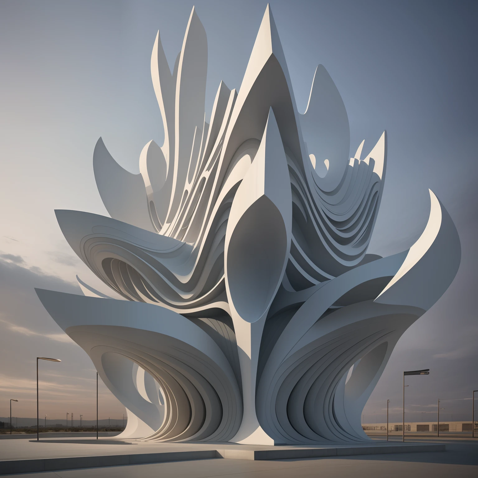 a large building with a cross on top of it, an abstract sculpture by Zaha Hadid, behance, concrete art, biomorphic, behance hd, marble sculpture --auto --s2