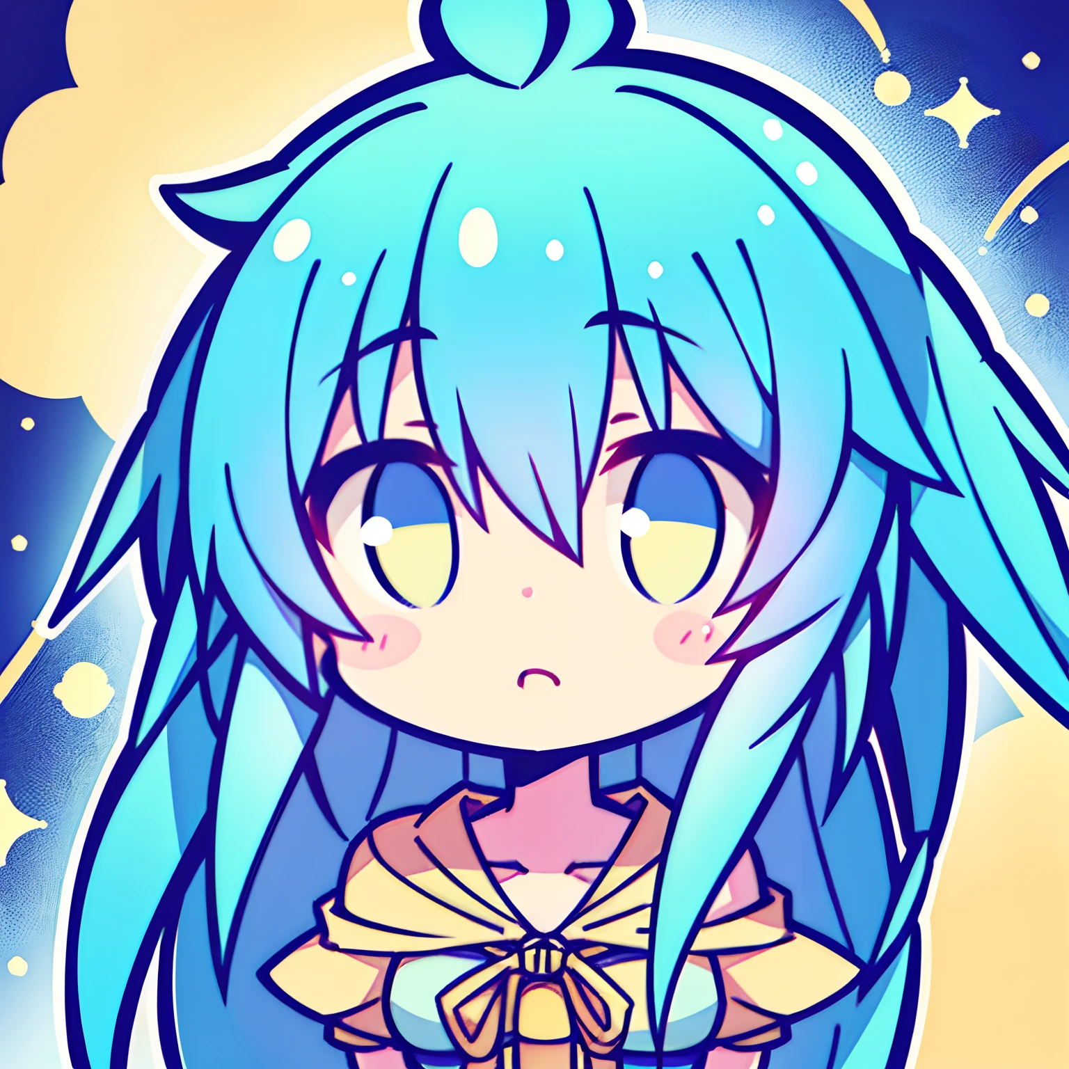 (best quality, masterpiece:1.2), beautiful and detailed anime face, (upper body), Eria Ygo, 1girl, playing a solo, long hair, ahoge, portraits, vibrant colors, soft lighting, (naughty face:0.9),chibi:1.3