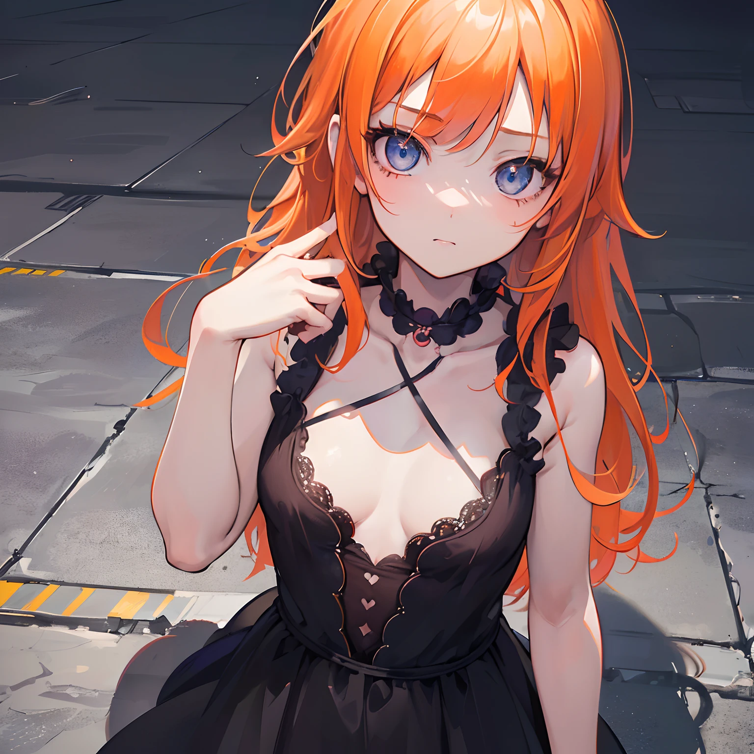 anime style, model shoot style, (upper body) photo of a ((little girl:1.6)), (1girl, young girl, small body), (orange hair, long hair:1.3), (black dress),
((pretty  face: 1.7, perfect face:1.5)), (best quality:1.5, hyperrealistic:1.5, photorealistic:1.4, Madly detailed CG unity 8k wallpaper:1.5,
masterpiece:1.3, Madly detailed photo:1.2), (hyper-realistic lifelike texture:1.4, realistic eyes:1.2), (octane render, unreal engine 5),
(ecstasy of light and shadow:1.5, deep shadow:1.5), (sony a7, 50 mm, film grain:1.5, 4K UHD HDR),
(photo by lee jeffries, Greg Rutkowski and Magali Villanueva)