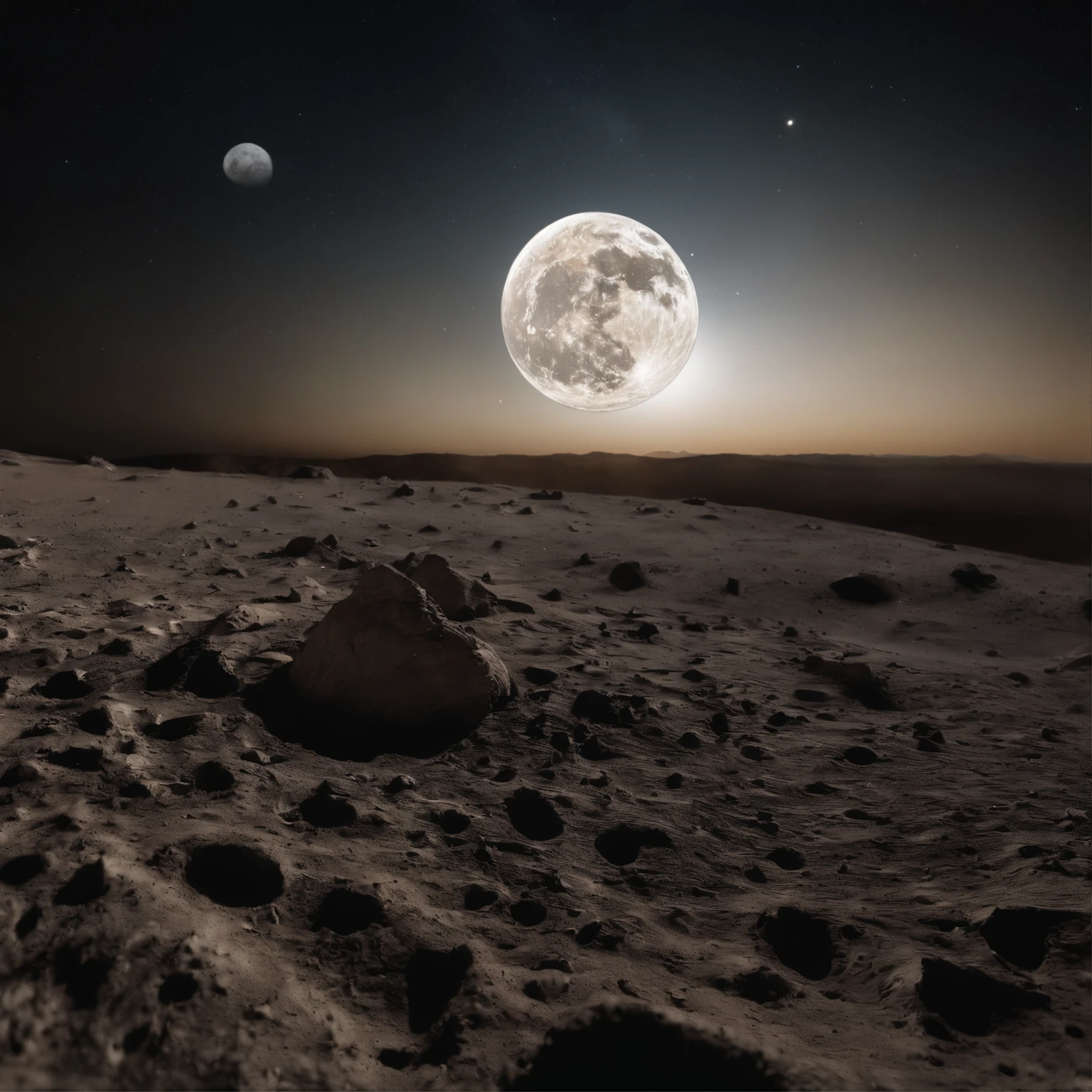 Master Parts、Superior Quality、superior image quality、The 8k quality、Beautiful pictures of the starry sky、magnifica、Arched Milky Way:1.25、Alafed view of Earth from the lunar surface:1.25, Lunar surface, space photo, on the moon, moon background, moon background, on the moon, Lunar soil, space photo, moonscape, Focus on the Moon, On Moon, Numerous craters, Seeing the Earth from the surface of the moon:1.9, big earth in the sky:1.9, Crashed and weathered spaceship
