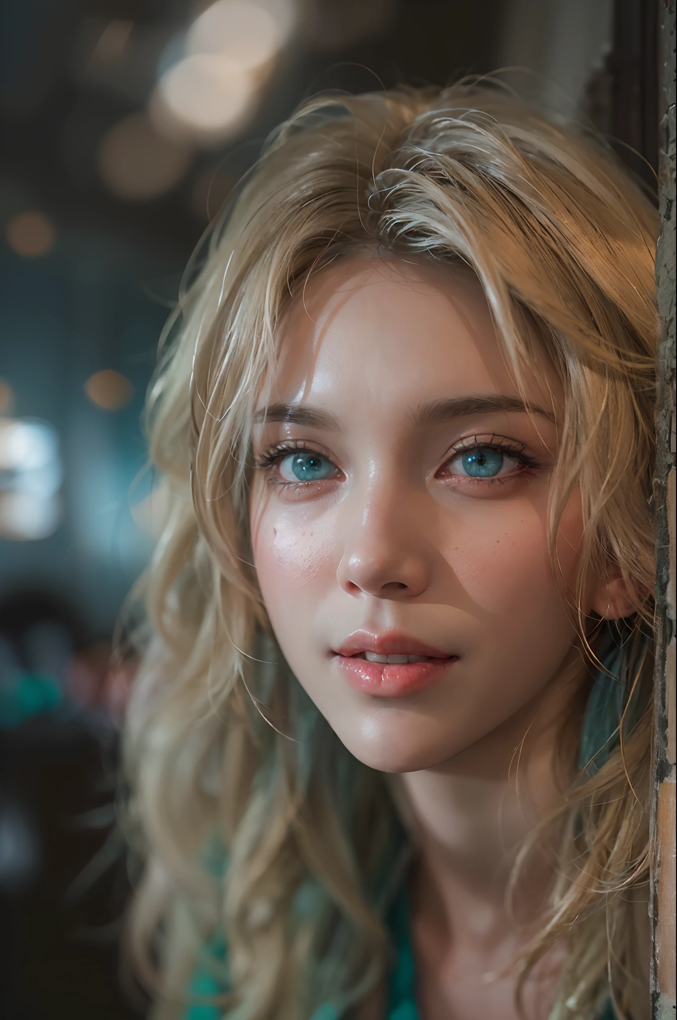 (ultra realisic), (Illustration), (Resolution Enhancement), (8K), (Extremely detailed), (Best Illustration), (beautiful-detailed eyes), (Best Quality), (The ultra-detailliert), (Masterpiece ), ( wall paper), (Detailed face),a blond, Wavy hair,(hi-top fade:1.3), (Smiling broadly, bright look), dark theme, soothing tones, muted colors, High contrast, (Natural skin texture, hyperrealism, Soft light, edgy),exposure blend, medium shot, Bokeh, (HDR:1.4), High contrast, (films, teal and orange:0.85), (muted colors, faded colors, soothing tones:1.3), Low saturation, (hyperdetailed:1.2), (black:0.4)
