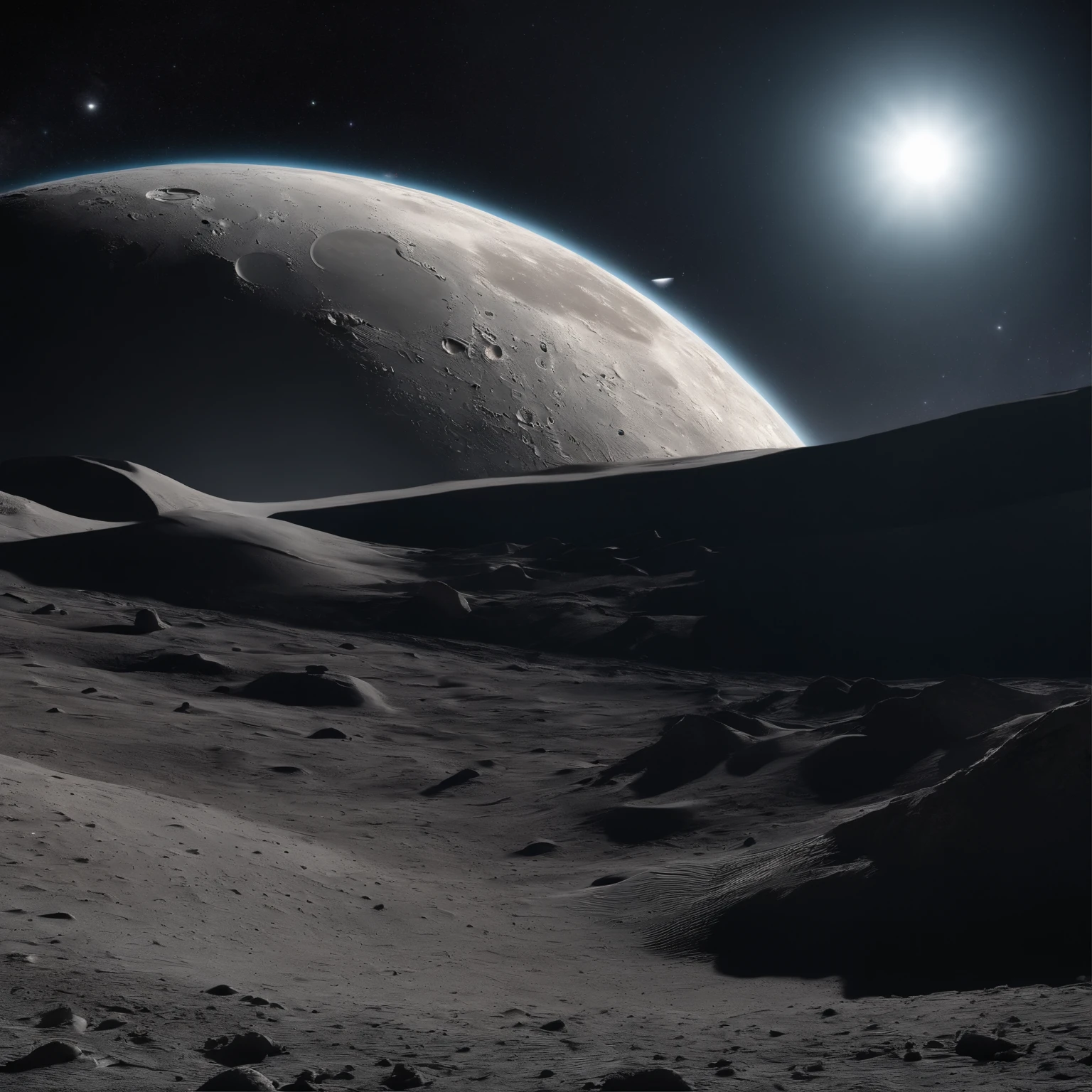 Master Parts、Superior Quality、superior image quality、The 8k quality、Beautiful pictures of the starry sky、magnifica、Arched Milky Way:1.25、Alafed view of Earth from the lunar surface:1.25, Lunar surface, space photo, on the moon, moon background, moon background, on the moon, Lunar soil, space photo, moonscape, Focus on the Moon, On Moon, Numerous craters, Seeing the Earth from the surface of the moon:1.9, big earth in the sky:1.9, Crashed and weathered spaceship