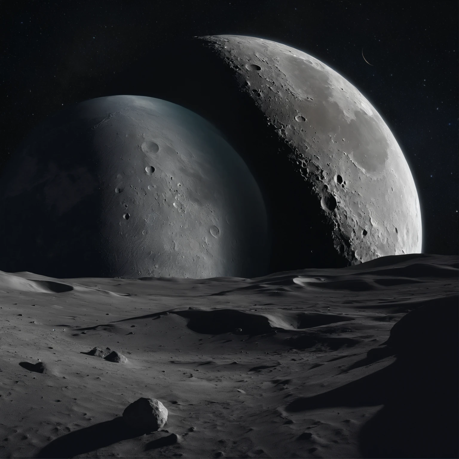 Master Parts、Superior Quality、superior image quality、The 8k quality、Beautiful pictures of the starry sky、magnifica、Arched Milky Way:1.25、Alafed view of Earth from the lunar surface:1.25, Lunar surface, space photo, on the moon, moon background, moon background, on the moon, Lunar soil, space photo, moonscape, Focus on the Moon, On Moon, Numerous craters, Seeing the Earth from the surface of the moon:1.9, big earth in the sky:1.9, Crashed and weathered spaceship