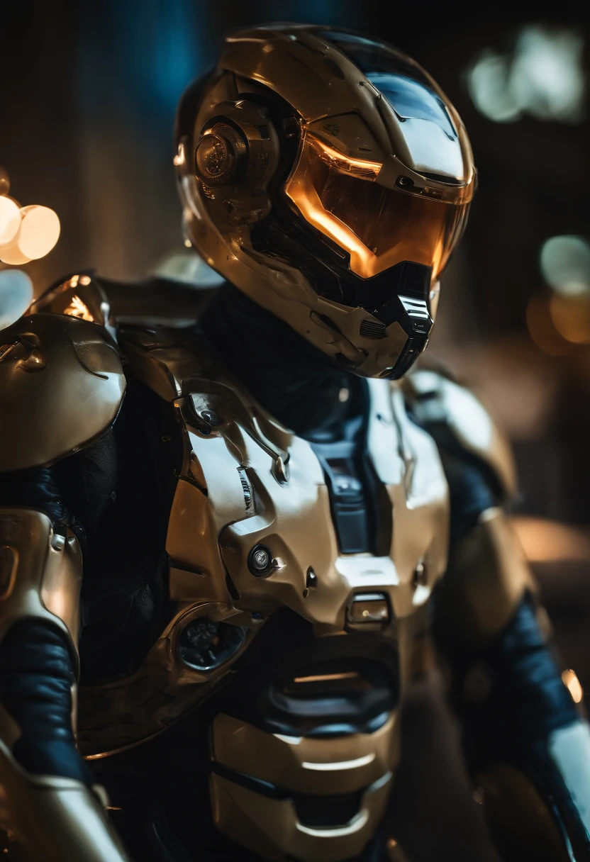Photo portrait of camouflaged mechanical suit (transparente), ((bokeh claro)), complexo, (liquid water (translucent) [ferrugem]), Sharp and elegant focus, Foto tirada por Greg Rutkowski, soft-lighting, cores vibrantes, obra-prima, ((ruas )), rosto detalhado