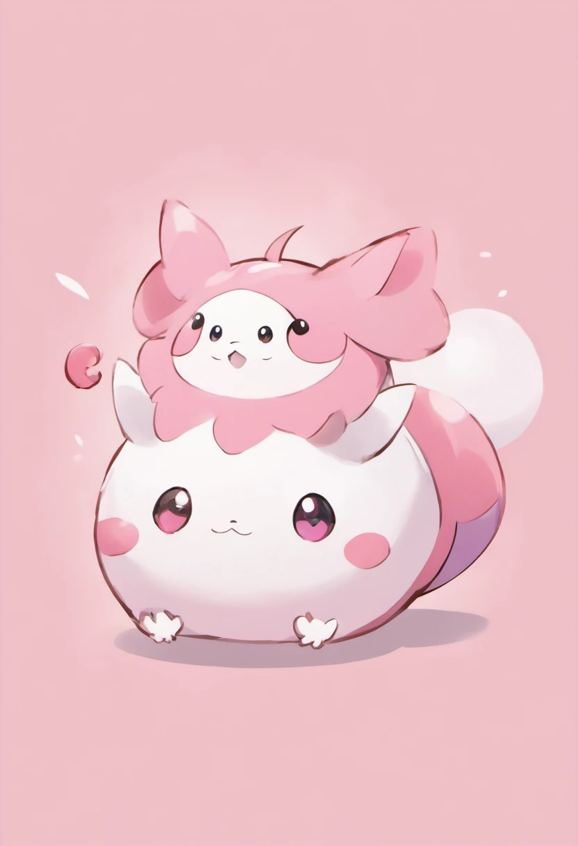 Cartoon image of pink and white Pokémon character, Pastels inspired by Chinese writers, shutterstock, mingei, Bulbapedia, pink iconic characters, similar to pokemon, style of cute pokemon, cute mouse pokemon, new pokemon, guggimon, sylveon, illustration pokemon, leaked image, weird pokemon, ken sugimori art