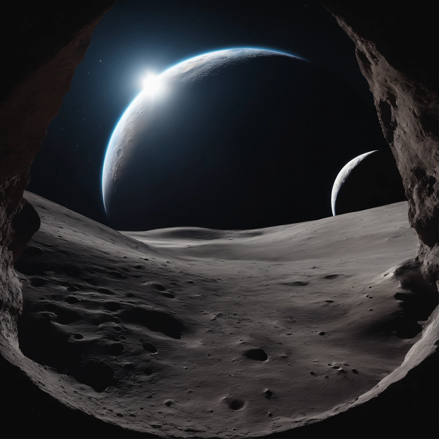 Master Parts、Superior Quality、superior image quality、The 8k quality、Beautiful pictures of the starry sky、magnifica、Arched Milky Way:1.25、Alafed view of Earth from the lunar surface:1.25, Lunar surface, space photo, on the moon, moon background, moon background, on the moon, Lunar soil, space photo, moonscape, Focus on the Moon, On Moon, Numerous craters, Seeing the Earth from the surface of the moon:1.9, big earth in the sky:1.9, Crashed and weathered spaceship