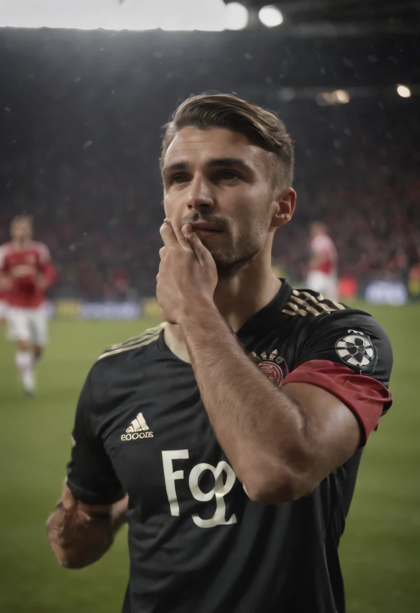 Homem Soccer Player in ajax, cabelo platinado