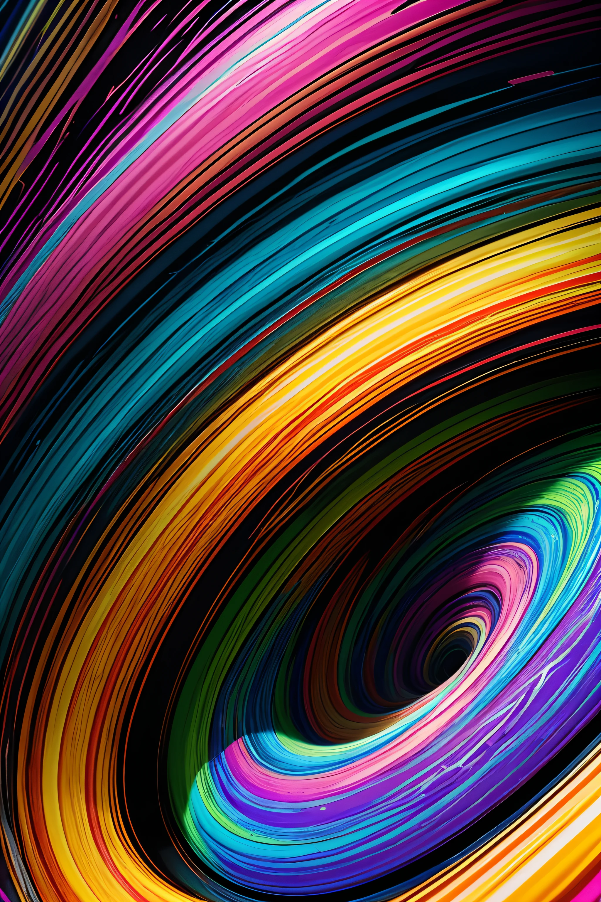 (Best quality,4K,8K,A high resolution,Masterpiece:1.2),Ultra-detailed,(Realistic,Photorealistic,photo-realistic:1.37),Vibrant and swirling lines are vibrant, Bright and colorful swirling lines, Intricate swirl pattern, Vortex tubes, Vibrant magic vortexes and ripples, Colorful paint swirls, Cascading 3D abstract renderings, Rotate the paint color, Dreamlike.