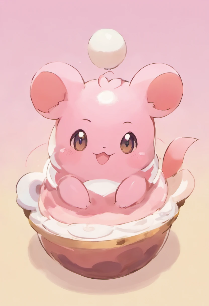 Pokémon Pudding,Cartoon image of pink and white Pokémon character, Pastels inspired by Chinese writers, shutterstock, mingei, Bulbapedia, pink iconic characters, similar to pokemon, style of cute pokemon, cute mouse pokemon, mew, new pokemon, guggimon, sylveon, illustration pokemon, leaked image, weird pokemon, ken sugimori art