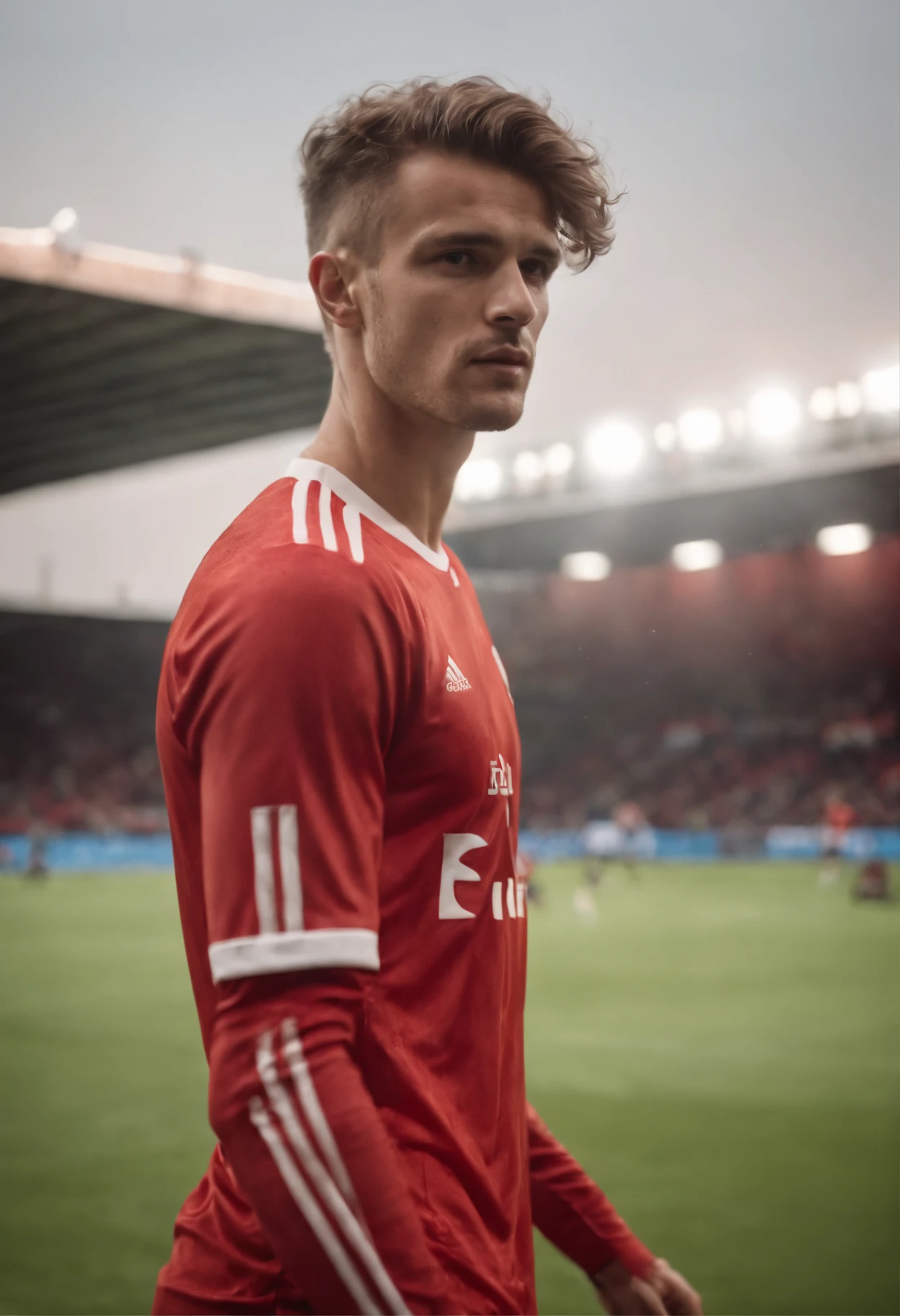 Homem Soccer Player in ajax, cabelo platinado