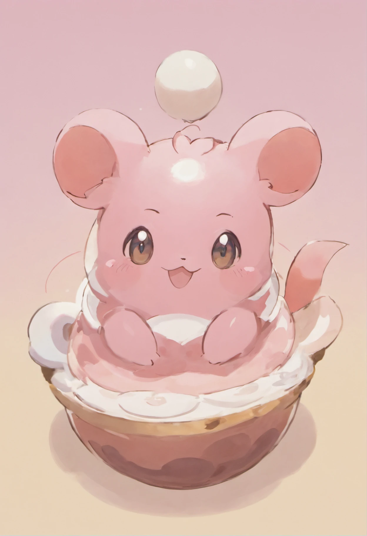 Pokémon Pudding,Cartoon image of pink and white Pokémon character, Pastels inspired by Chinese writers, shutterstock, mingei, Bulbapedia, pink iconic characters, similar to pokemon, style of cute pokemon, cute mouse pokemon, mew, new pokemon, guggimon, sylveon, illustration pokemon, leaked image, weird pokemon, ken sugimori art