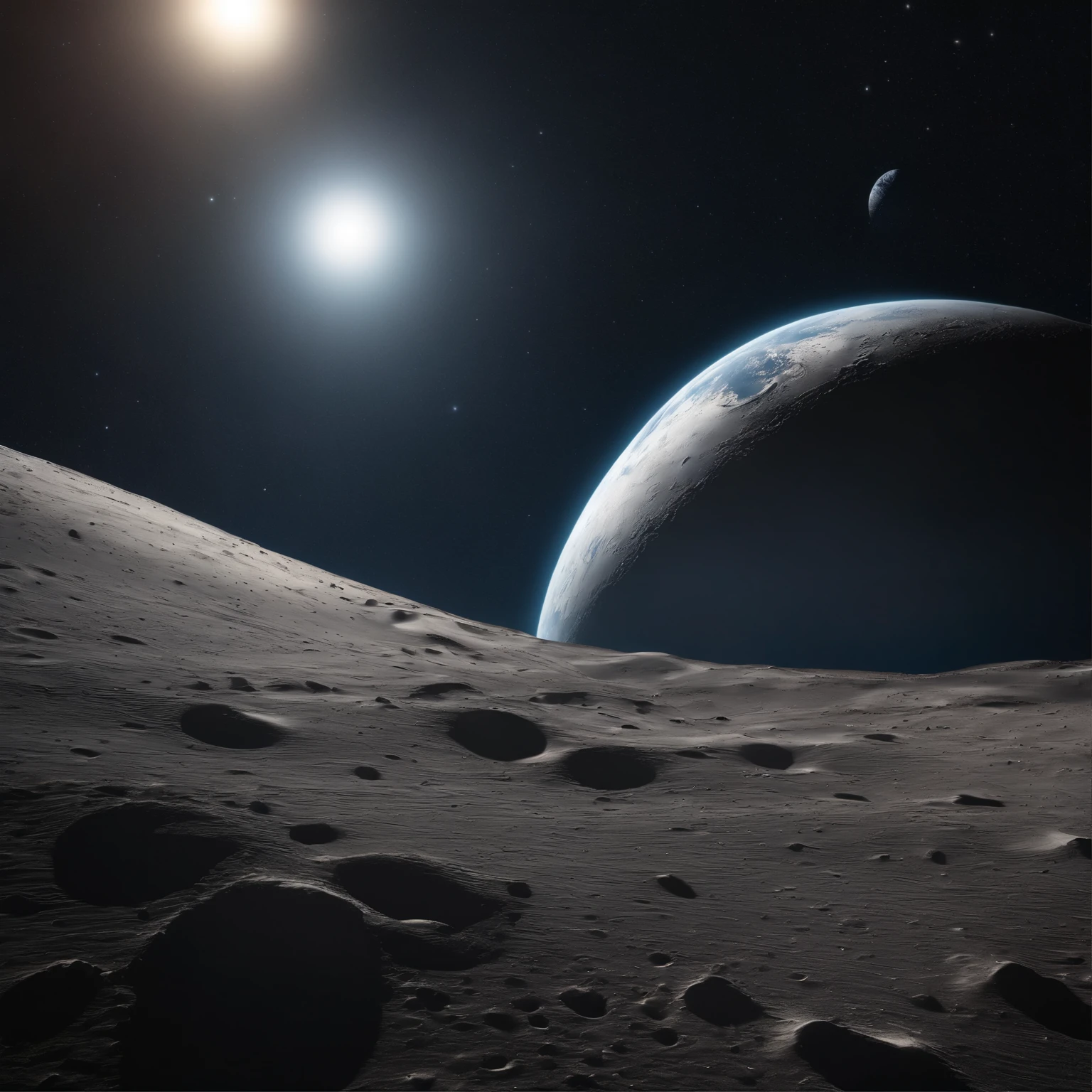 Master Parts、Superior Quality、superior image quality、The 8k quality、Beautiful pictures of the starry sky、magnifica、Arched Milky Way:1.25、Alafed view of Earth from the lunar surface:1.25, Lunar surface, space photo, on the moon, moon background, moon background, on the moon, Lunar soil, space photo, moonscape, Focus on the Moon, On Moon, Numerous craters, Seeing the Earth from the surface of the moon:1.9, big earth in the sky:1.9, Crashed and weathered spaceship
