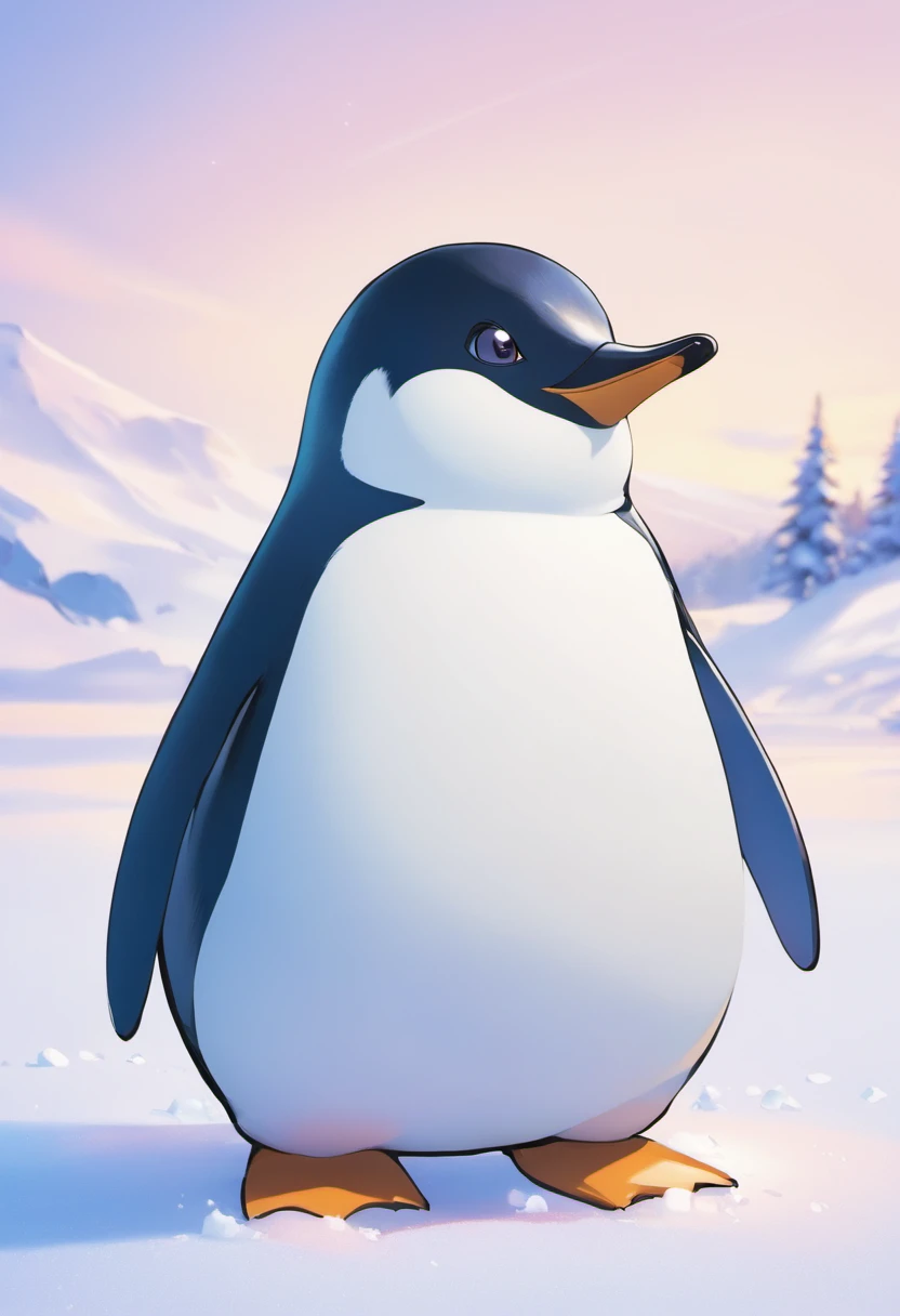 There is a penguin sitting in the snow, Penguin 0, Fat Penguin Unity Asset, fat penguin, penguin, penguin, Anthropomorphic penguins, Pingu, Blue Penguin, Shading Vector Art, very detailed illustration, illustratio, highly detailed Vector art, laurent durieux, Inspired by Tom Whalen, Detailed vector art