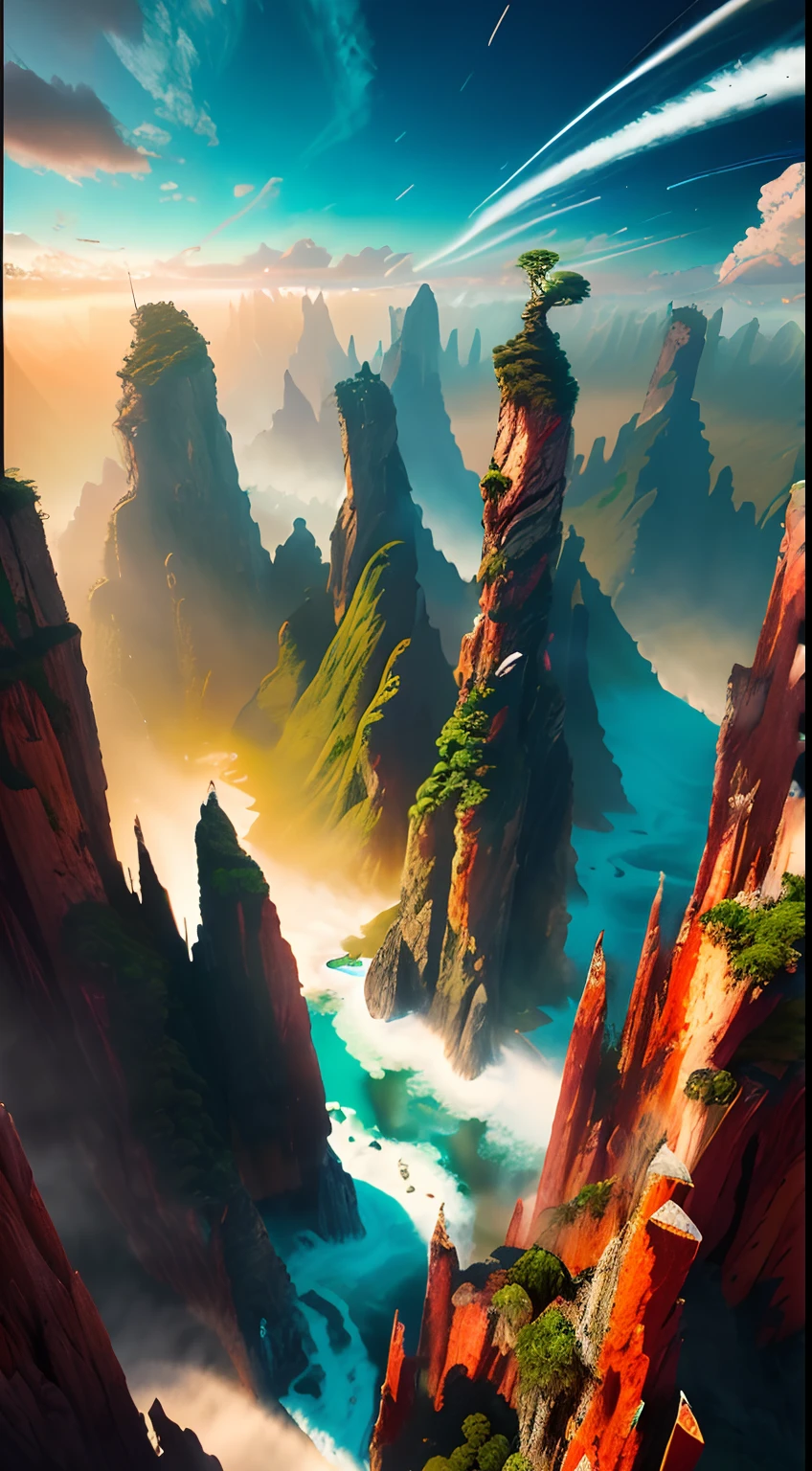 ((masterpiece)), (((best quality))), ((ultra-detailed)), (Amazing:1.1), beautiful, nature, sky and ground, heavy wind, windsweeped, line cloud,Light shoot from the cloud, in a lush remote folige jungle with jungle wildlife and fauna, award winning photo, BLN-L24, Exposure,High Contrast,Low Saturation,High Saturation 8k 3D, F 2.8 lens, Aerial View, Cinematic lighting