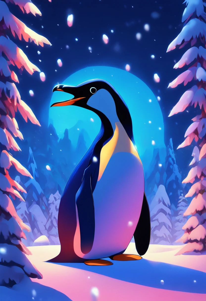 There is a penguin sitting in the snow, Penguin 0, Fat Penguin Unity Asset, fat penguin, penguin, penguin, Anthropomorphic penguins, Pingu, Blue Penguin, Shading Vector Art, very detailed illustration, illustratio, highly detailed Vector art, laurent durieux, Inspired by Tom Whalen, Detailed vector art