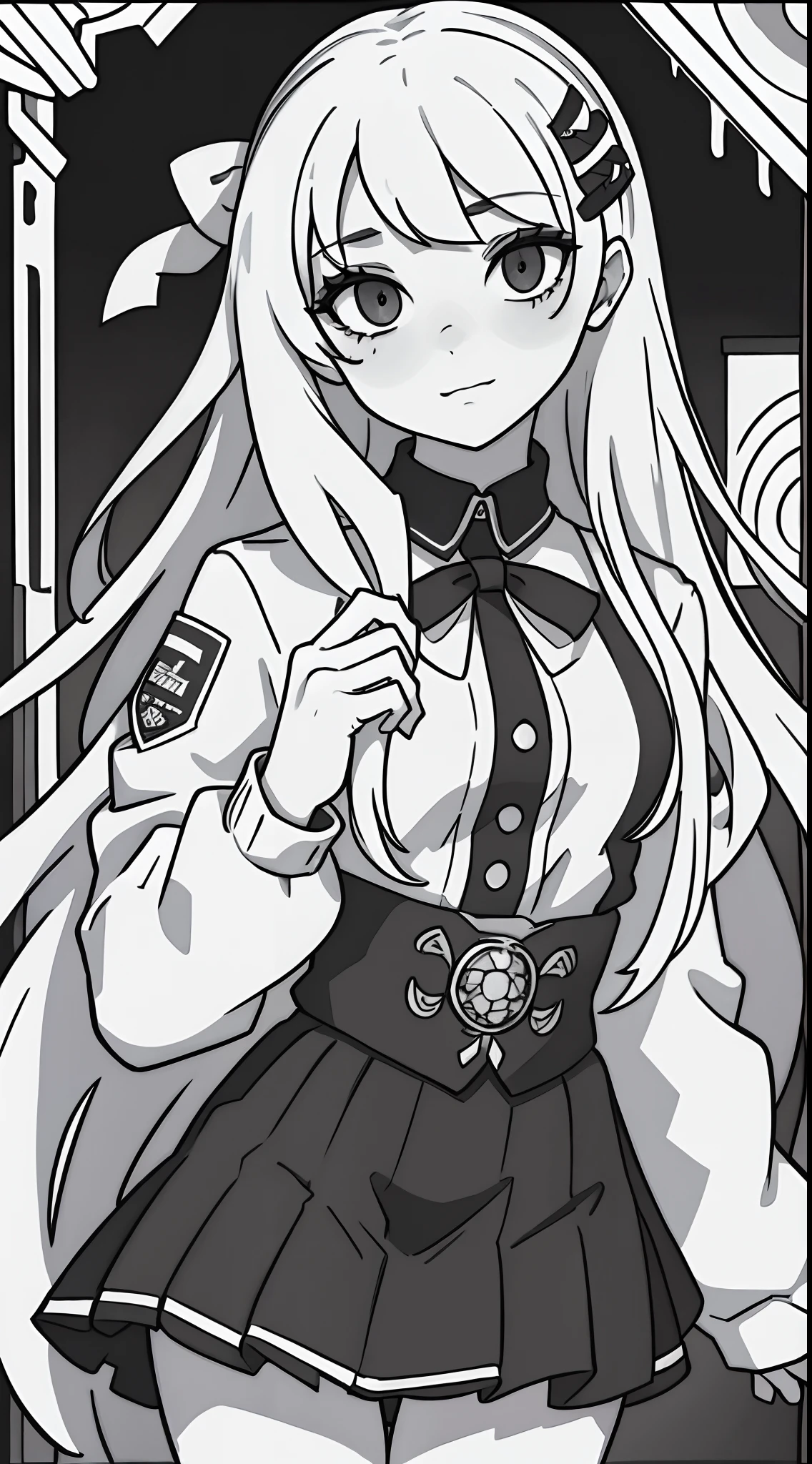 best quality, intricate details, psychopath, high girl, lineart, monochrome