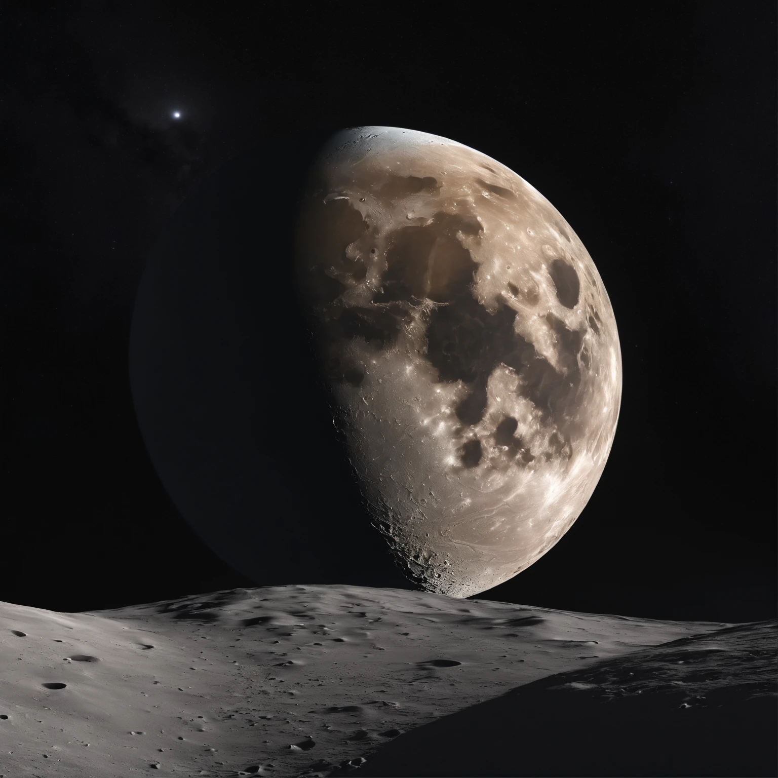 Master Parts、Superior Quality、superior image quality、The 8k quality、Beautiful pictures of the starry sky、magnifica、Arched Milky Way:1.25、Alafed view of Earth from the lunar surface:1.25, Lunar surface, space photo, on the moon, moon background, moon background, on the moon, Lunar soil, space photo, moonscape, Focus on the Moon, On Moon, Numerous craters, Seeing the Earth from the surface of the moon:1.9, big earth in the sky:1.9