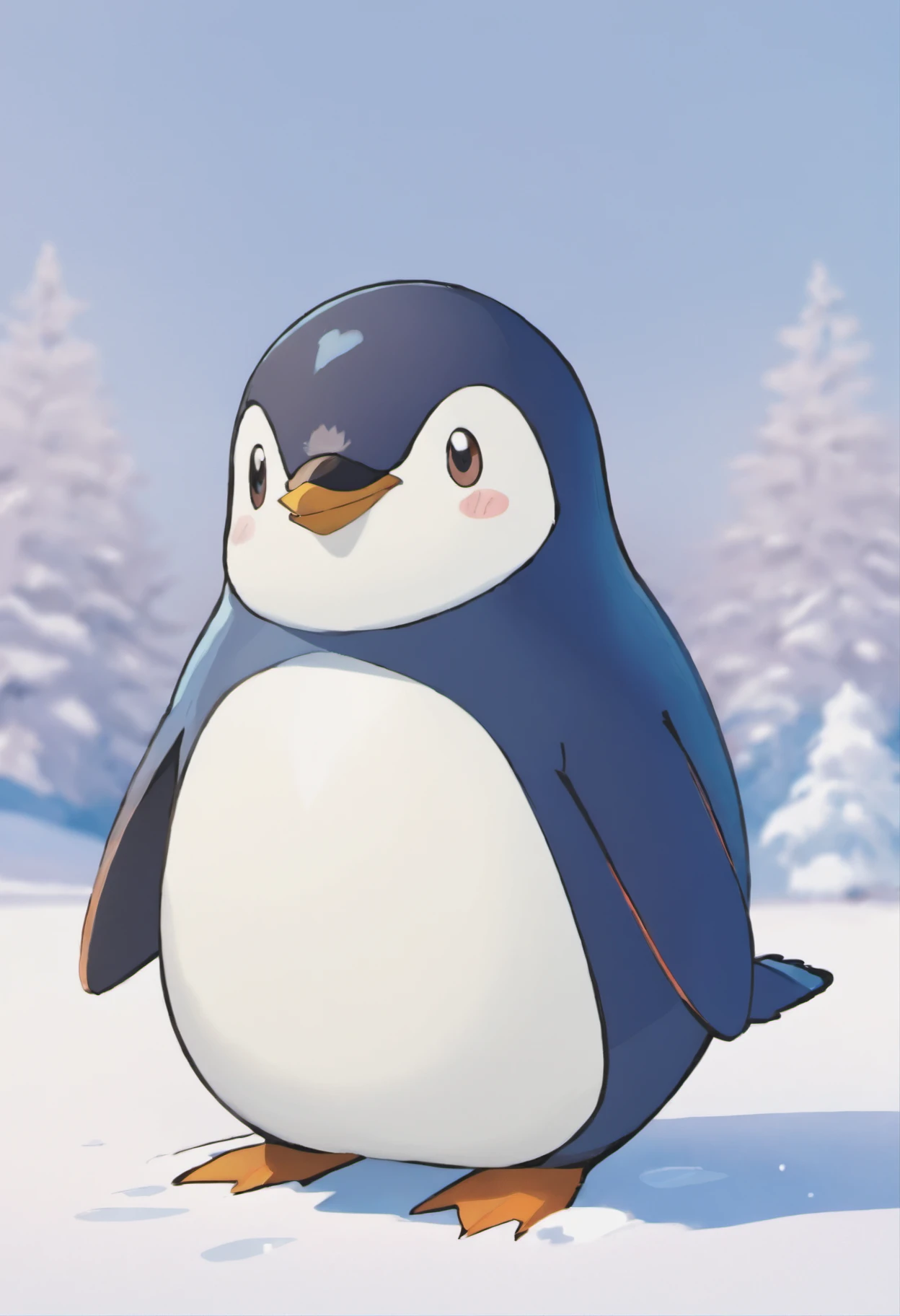 There is a penguin sitting in the snow, Penguin 0, Fat Penguin Unity Asset, fat penguin, penguin, penguin, Anthropomorphic penguins, Pingu, Blue Penguin, Shading Vector Art, very detailed illustration, illustratio, highly detailed Vector art, laurent durieux, Inspired by Tom Whalen, Detailed vector art