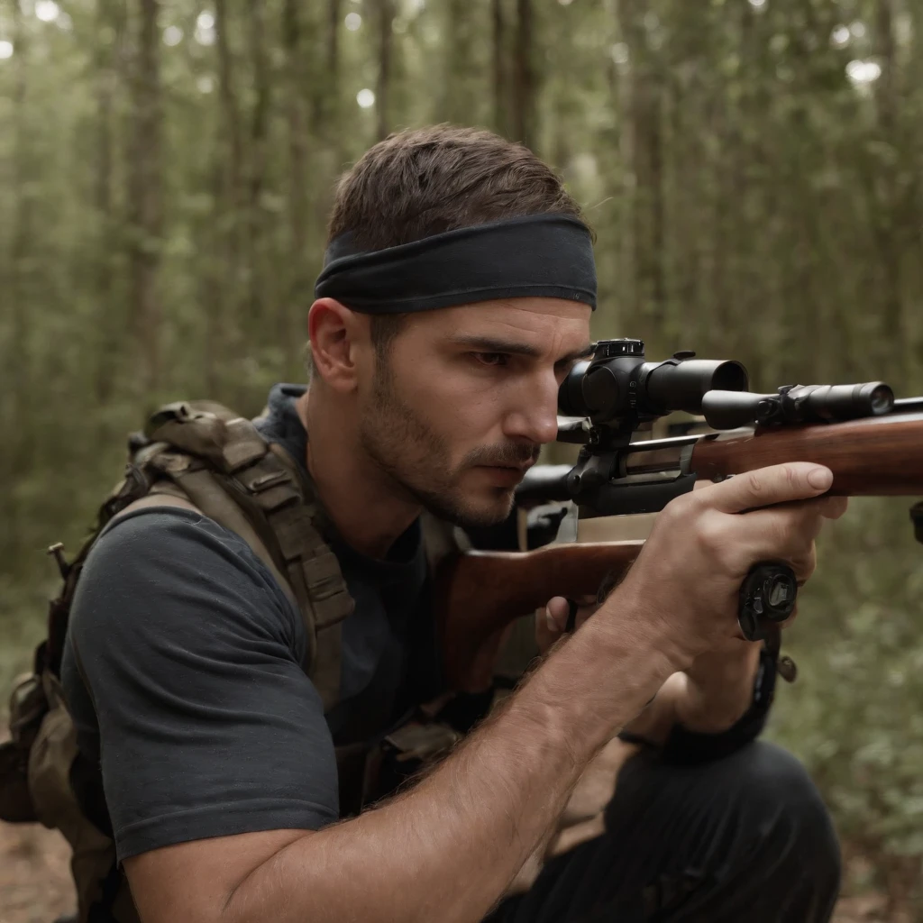 Homem sniper caveira branca, capuz todo vermelho