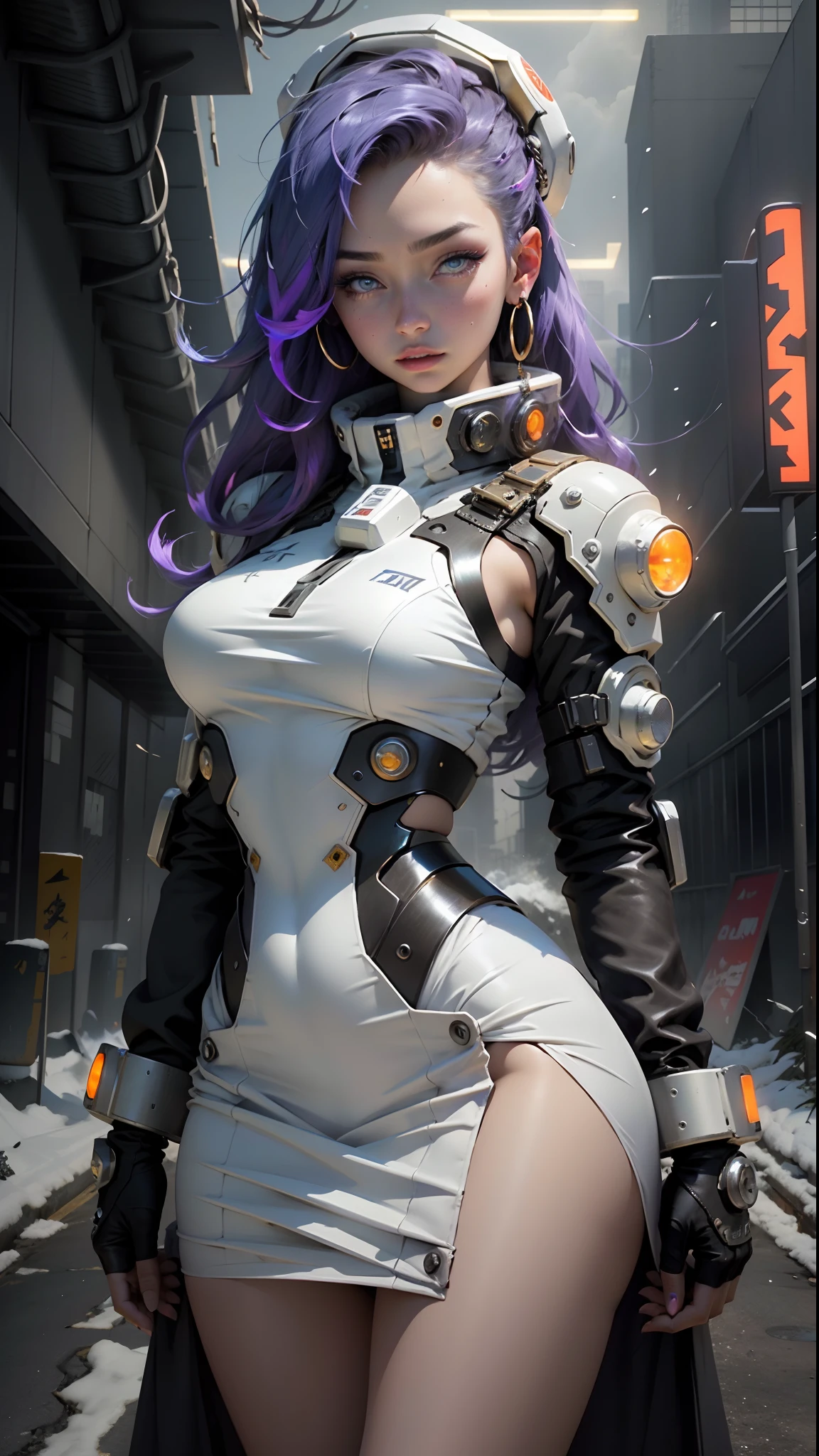 Woman body defined thick thighs cybernetic body parts, short underwear