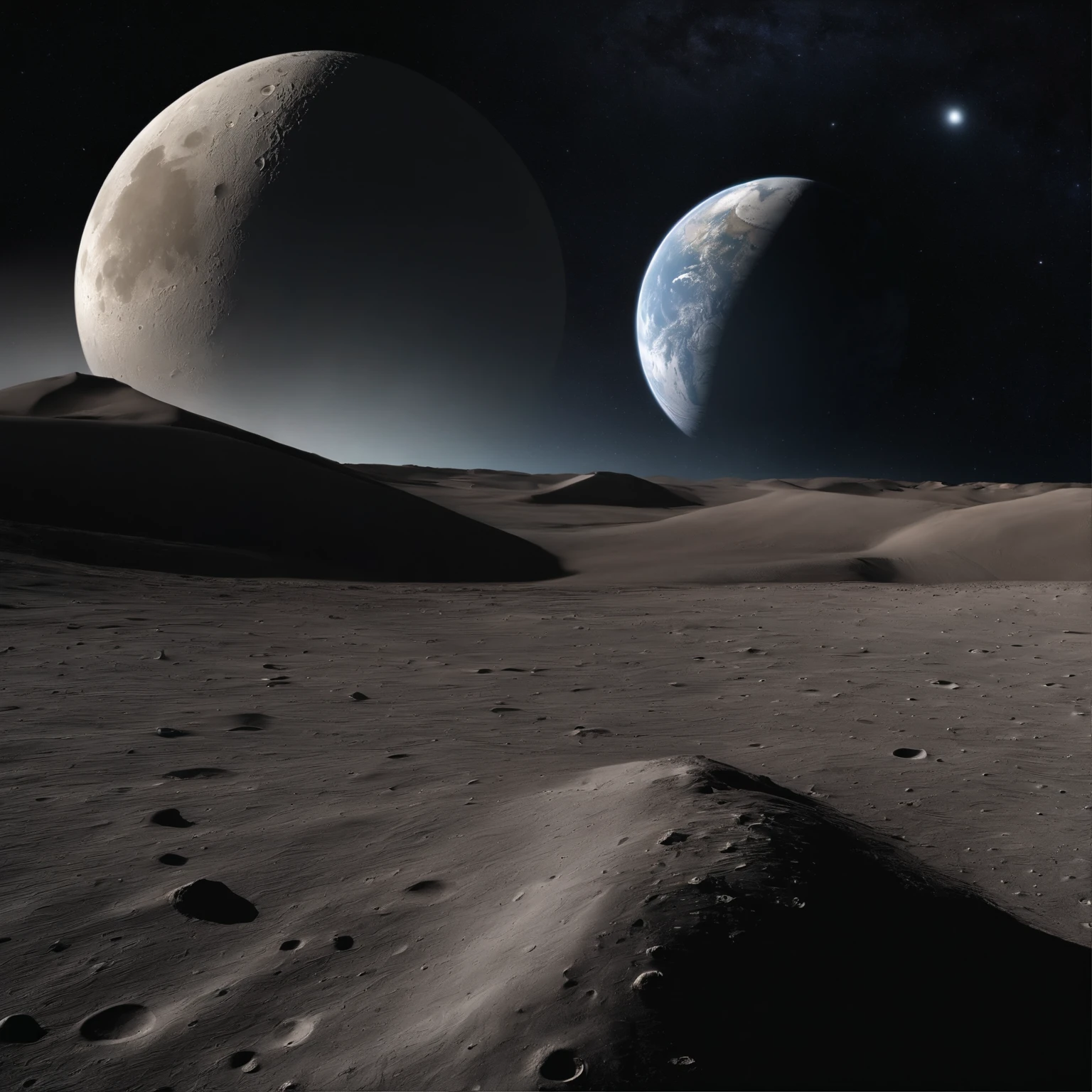 Master Parts、Superior Quality、superior image quality、The 8k quality、Beautiful pictures of the starry sky、magnifica、Arched Milky Way:1.25、Alafed view of Earth from the lunar surface:1.25, Lunar surface, space photo, on the moon, moon background, moon background, on the moon, Lunar soil, space photo, moonscape, Focus on the Moon, On Moon, Numerous craters, Seeing the Earth from the surface of the moon:1.9, Big Earth Visible in the Sky:1.9