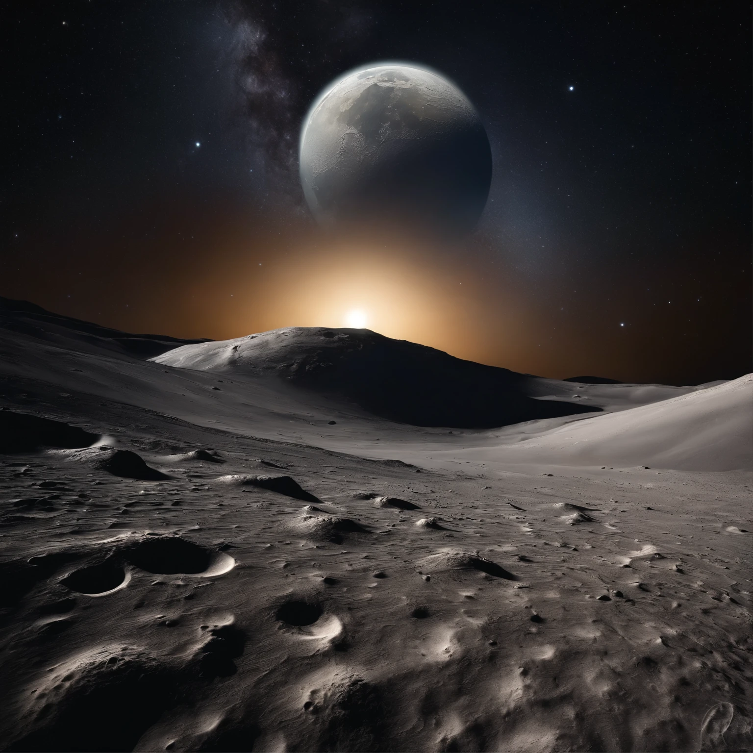 Master Parts、Superior Quality、superior image quality、The 8k quality、Beautiful pictures of the starry sky、magnifica、Arched Milky Way:1.25、Alafed view of Earth from the lunar surface:1.25, Lunar surface, space photo, on the moon, moon background, moon background, on the moon, Lunar soil, space photo, moonscape, Focus on the Moon, On Moon, Numerous craters, Huge Earth in the Sky