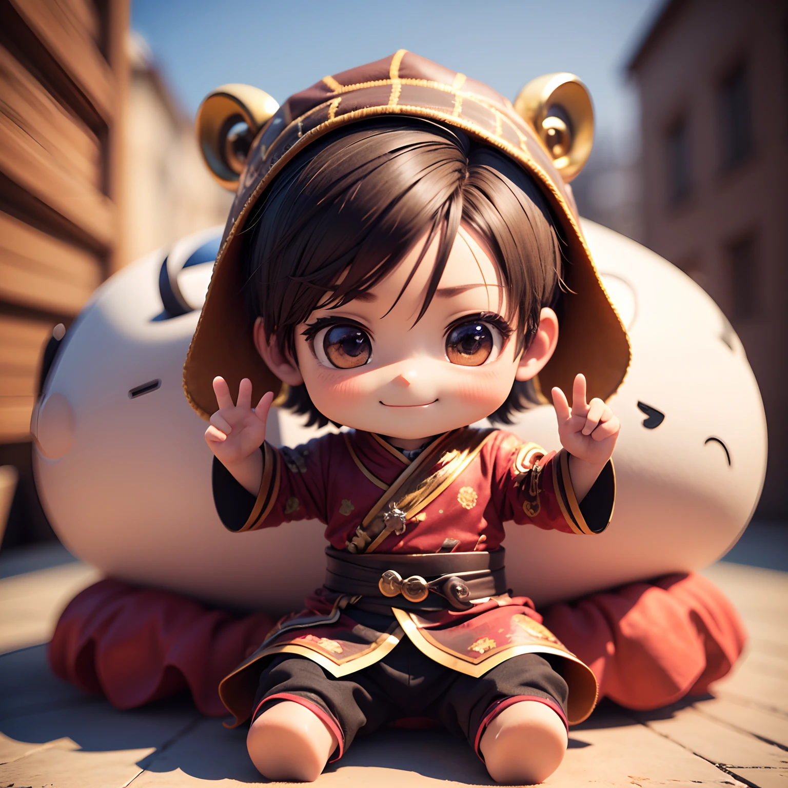 (((Chibi 3D))) (Best Quality), (masutepiece)(One Boy Chibi Alqueiro Costume:1.3),Smiling。