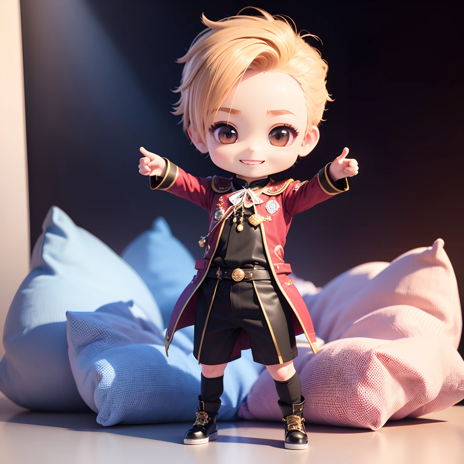39
(((Chibi 3D))) (Best Quality), (masutepiece)(One Boy Chibi Alqueiro Costume:1.3)，Smiling。The background is a photo studio