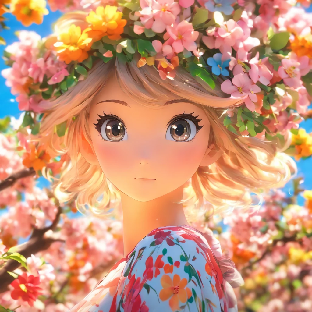 Anime girl with flower skirt and flower tree, lovely digital painting, Realistic anime 3 D style, 3 d anime realistic, render of a cute 3d anime girl, Guviz-style artwork, japonisme 3 d 8 k ultra detailed, childrens art in artstation, anime styled 3d, Kawaii realistic portrait, Rendu portrait 8k
