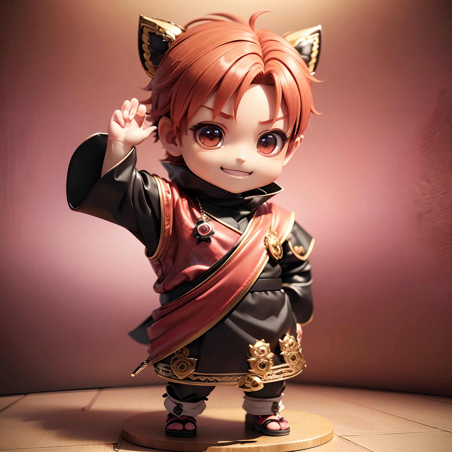 (((Chibi 3D))) (Best Quality), (masutepiece)(One Boy Chibi Alqueiro Costume:1.3),Smiling。The background is a photo studio、setting off