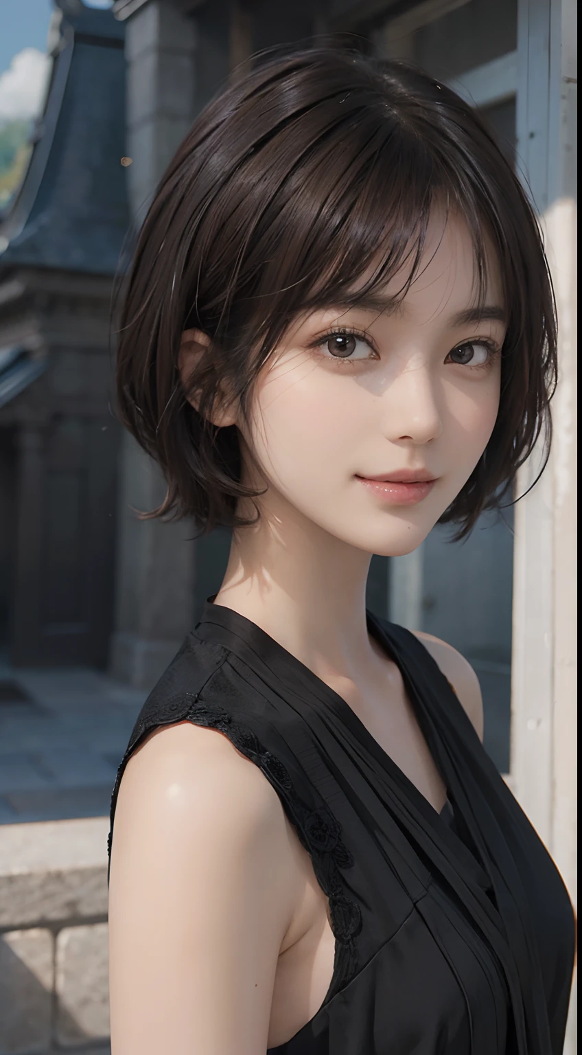 ((top-quality、Top image quality、The ultra -The high-definition、Draw in ultra-high definition、独奏、Look firmly at the camera、Bright light aquamarine blue colored eyes、Very beautiful adult Nordic woman、Strong highlights of the eyes))、女の子1人、realisitic、depth of fields、natural soft light、during daytime、魅惑的、beauitful face、Cleanliness、Pure face、de pele branca、kawaii、short-hair、the beach、rays of sunshine、nedium breasts、full body Esbian、((Light dark blue sweater、Quite thick shoulder straps,、Roll up your sleeves and stick your arms out、Golden Ratio Beauty Face、{Gigantic|Big|Huge|Mega} breasts, cleavage、very beautiful big udder、beautiful and very large udder、I opened my chest、Show to the audience、Expose your hips、Expose your shoulders、Lean forward to show off your breasts))、long neck、Put your ears out、Clean short bob hair with bangs、Very smiling、Perfect fingers、perfect hand、Perfect body、face perfect、Shine a light into the eyes、Perfect Anatomy、tall supermodel、Long-legged supermodel、Supermodel with a long neck、broad shoulders、Arms should be lowered to the sides、to stand、Bust from slightly above、Bright windowsill background、Smile at your audience、A smile、Laugh、So big today、Beautiful teeth、Beautiful teeth alignment、Chest wide open、beautiful decollete、Very beautiful sexy woman with a lot of exposure、Keep an eye on your audience、Look up at the viewer slightly above、Look up a little、Shadow Fade、A little natural light comes in from all directions
